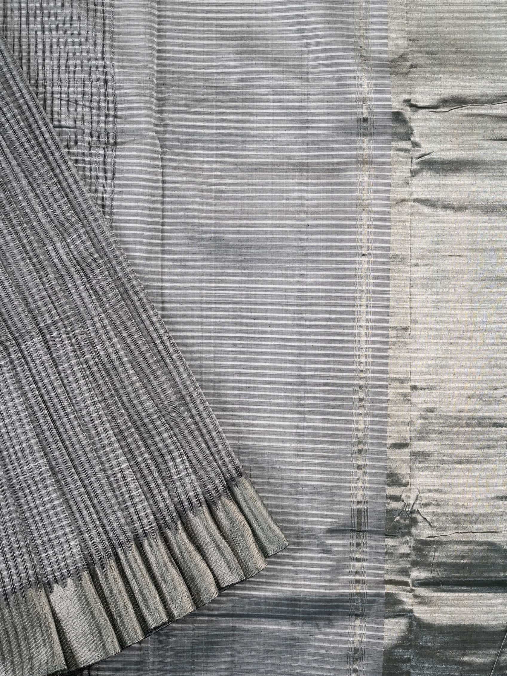 Handloom Mangalagiri Silk Cotton Saree in Grey with Silver Zari Border