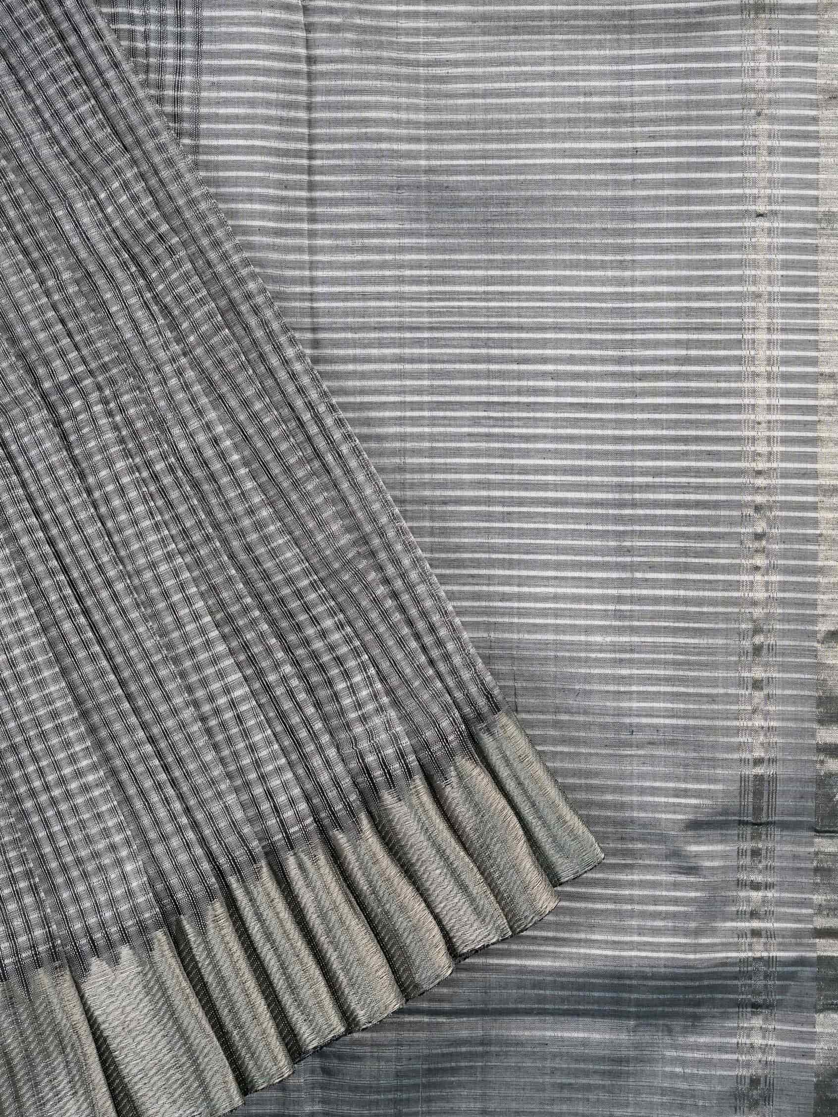 Handloom Mangalagiri Silk Cotton Saree in Grey with Silver Zari Border