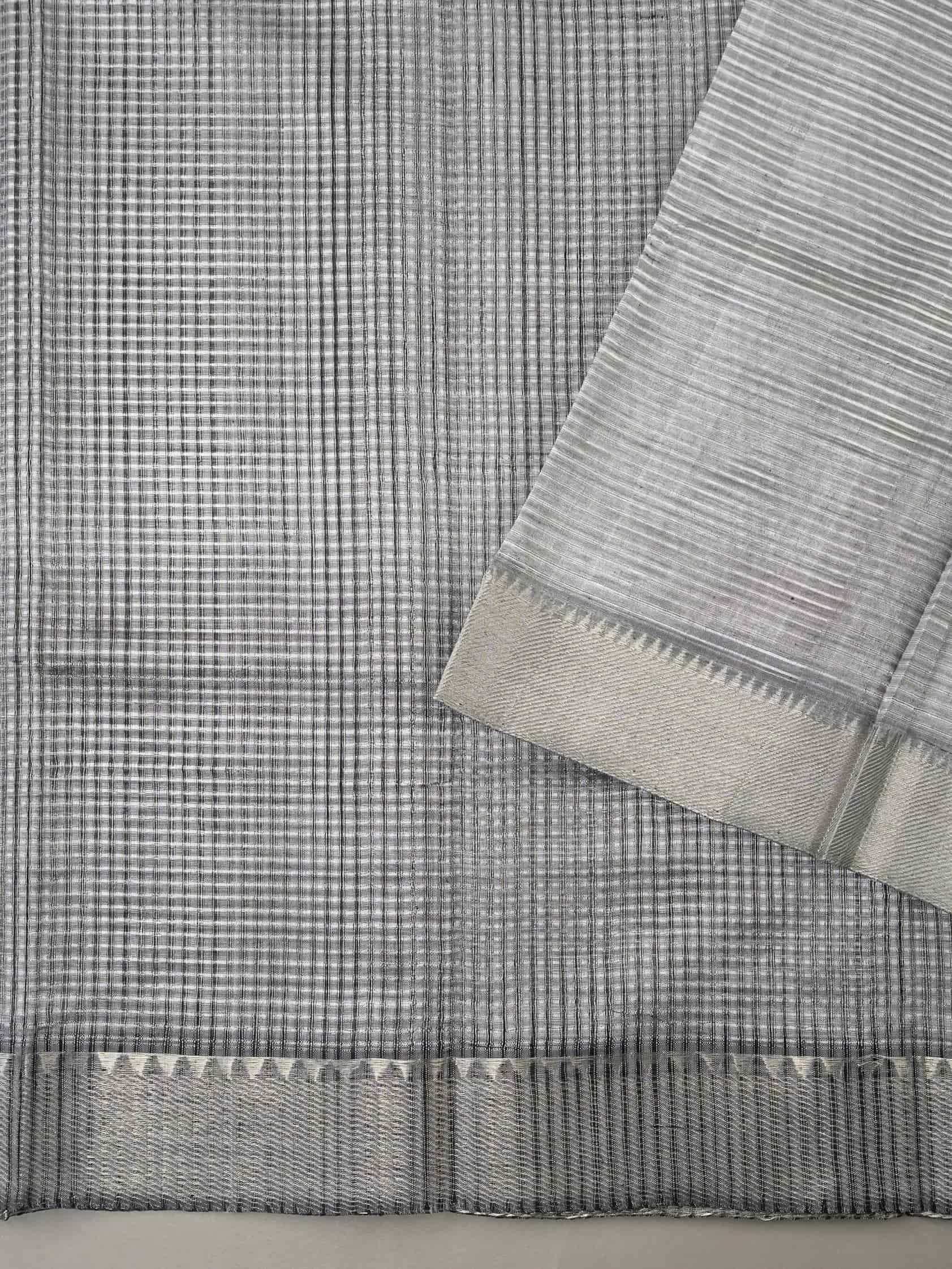 Handloom Mangalagiri Silk Cotton Saree in Grey with Silver Zari Border