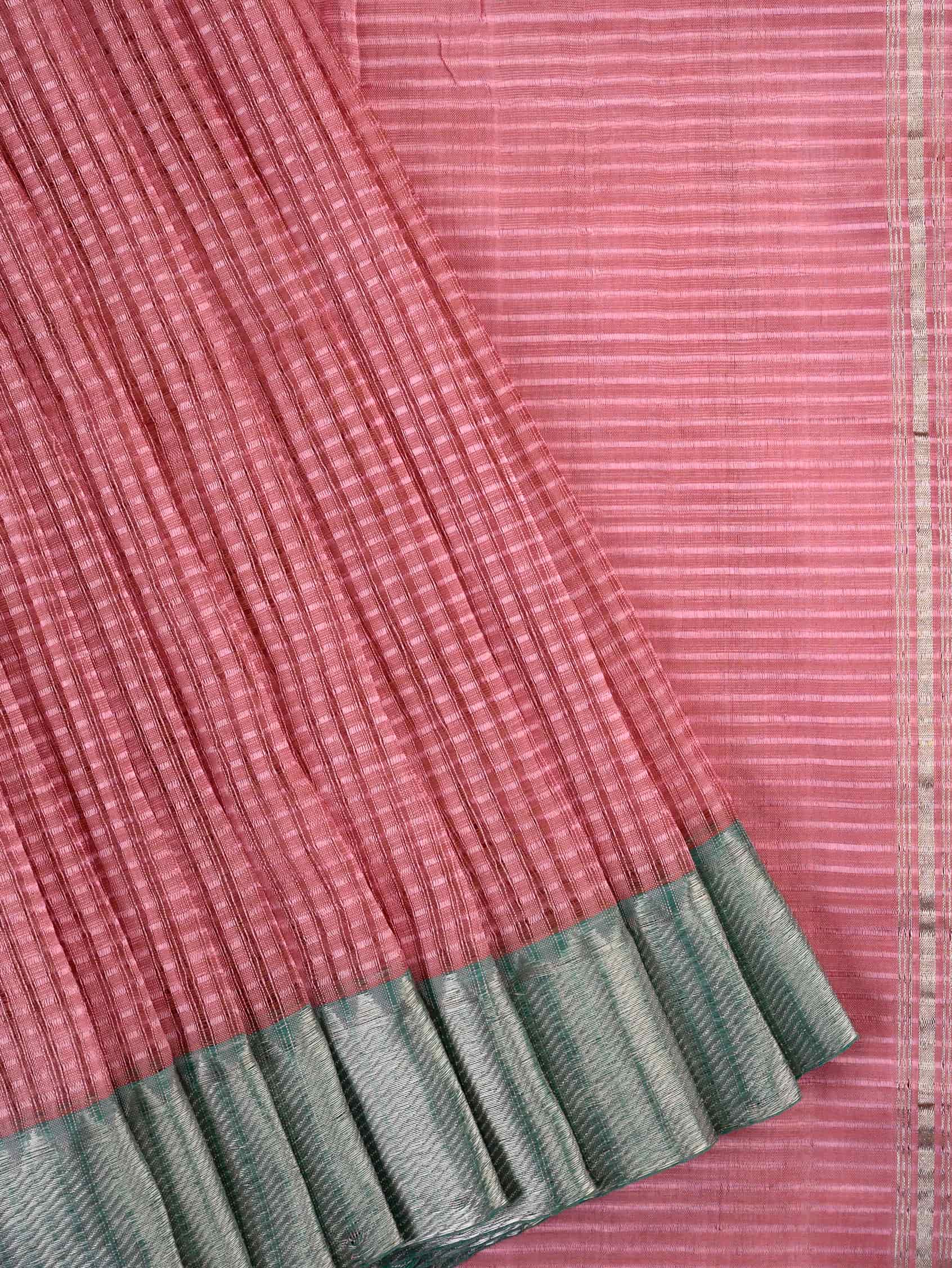 Handloom Mangalagiri Silk Cotton Saree in Pink with Silver Zari Border