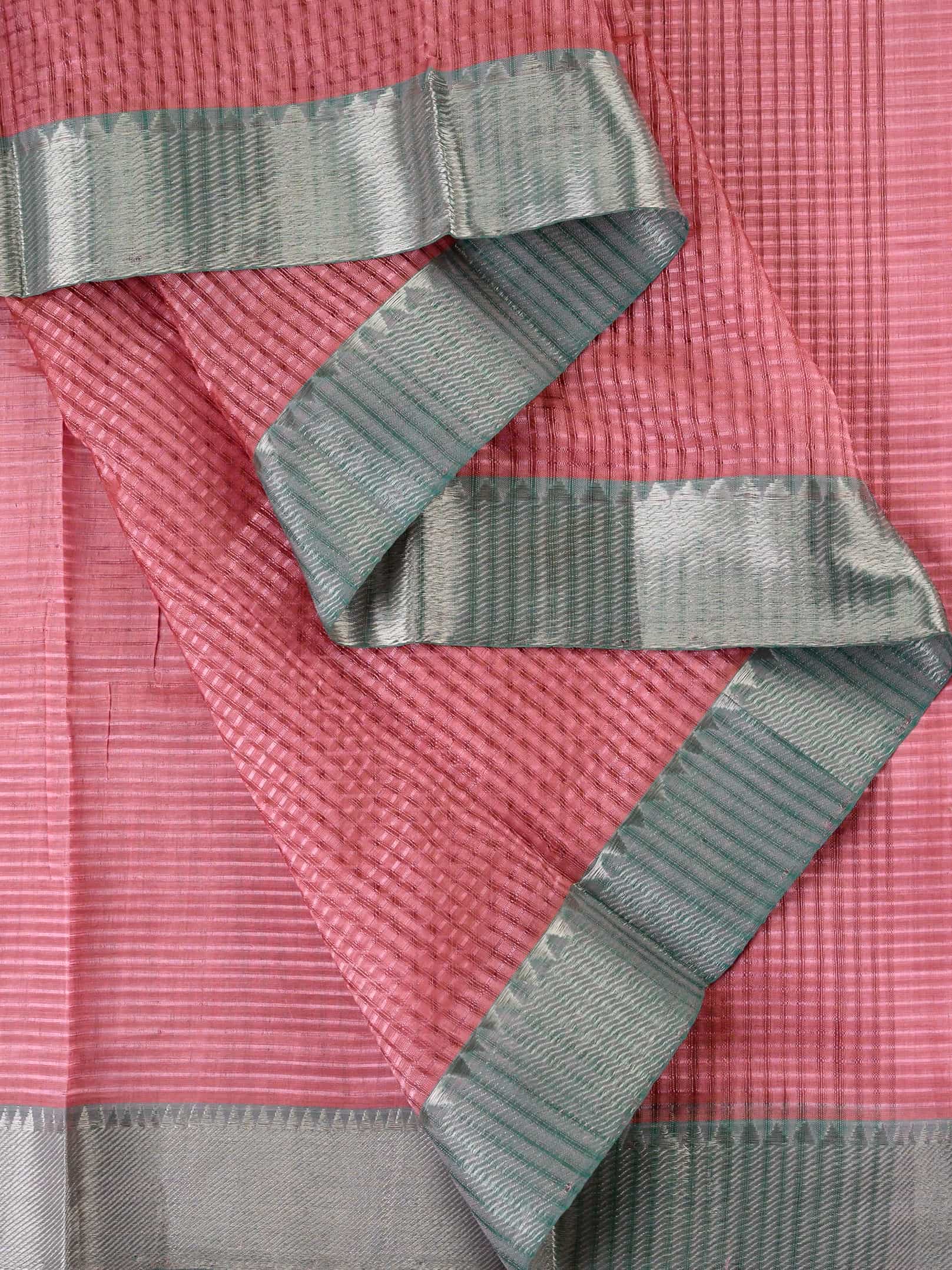 Handloom Mangalagiri Silk Cotton Saree in Pink with Silver Zari Border