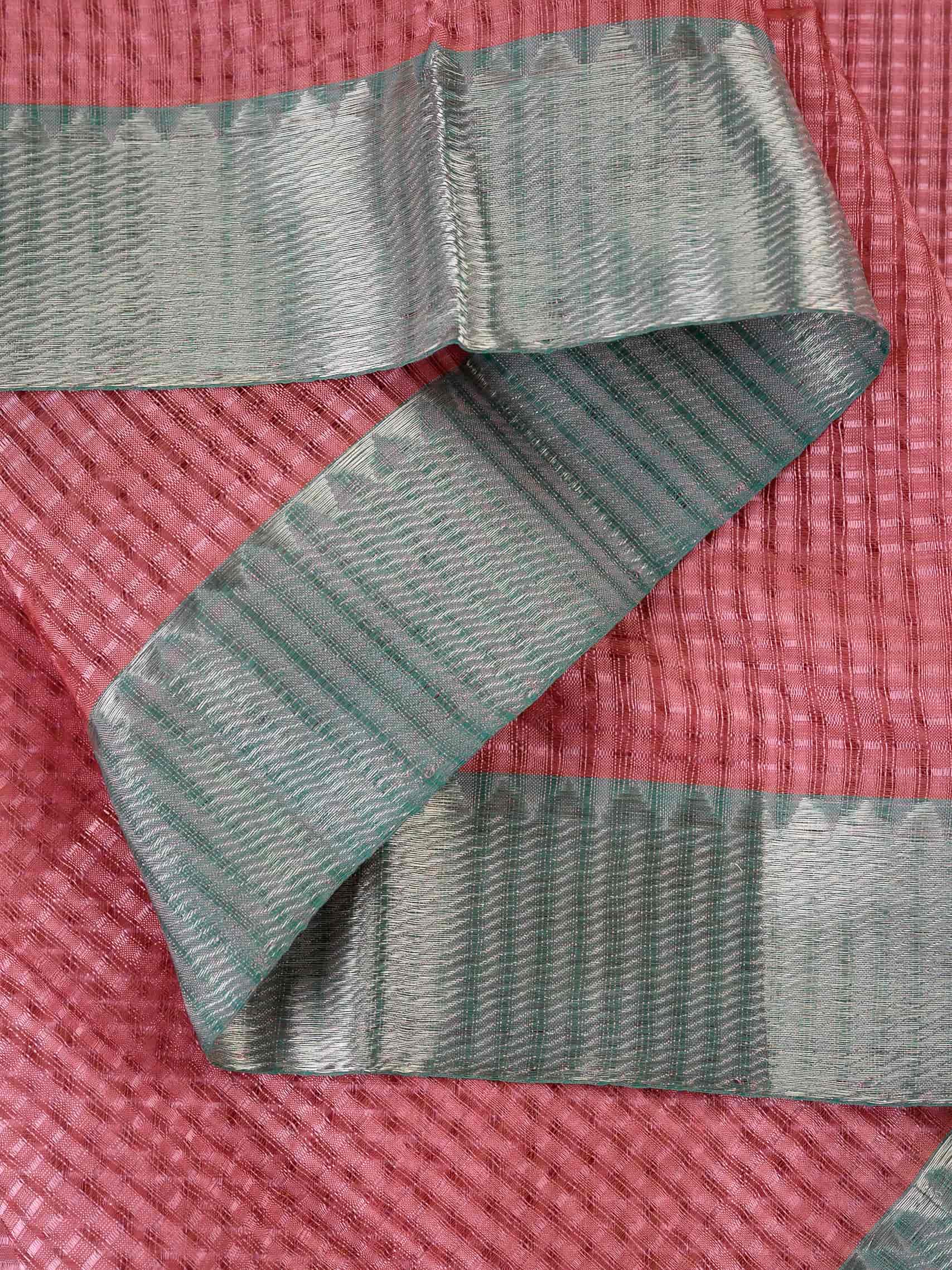 Handloom Mangalagiri Silk Cotton Saree in Pink with Silver Zari Border