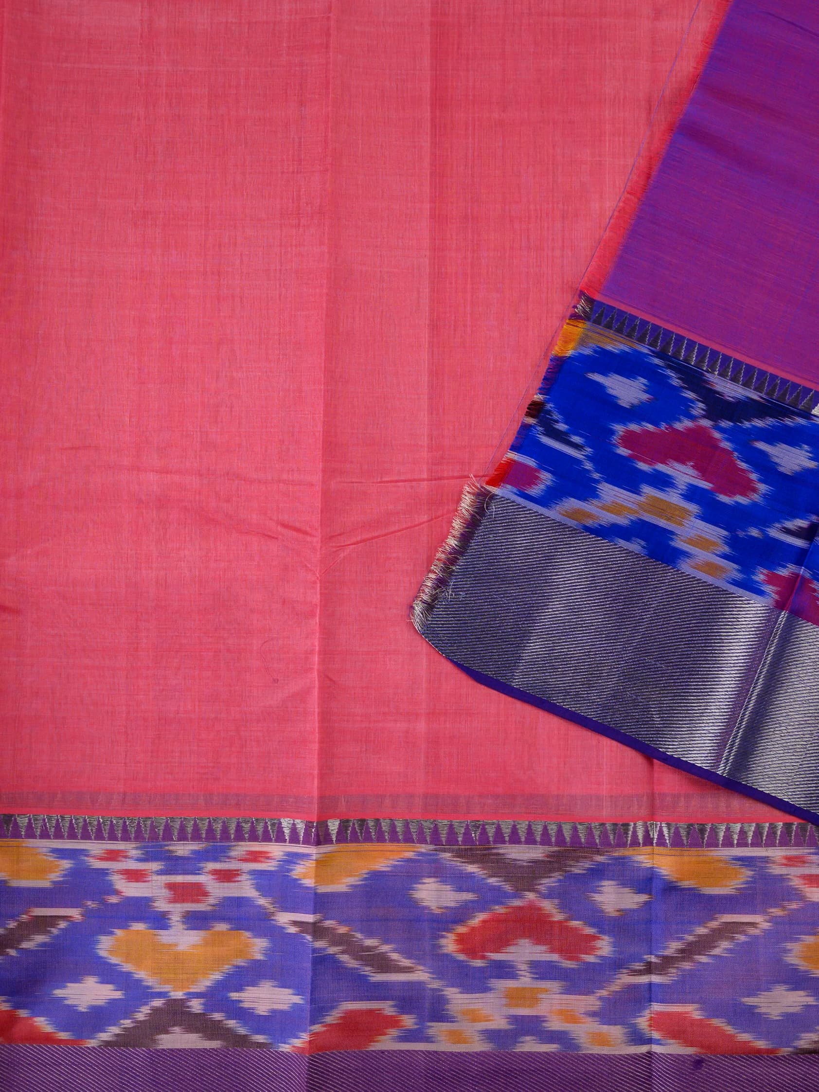 Handloom Mangalagiri Silk Cotton Saree in Pink and Purple with Ikat Border