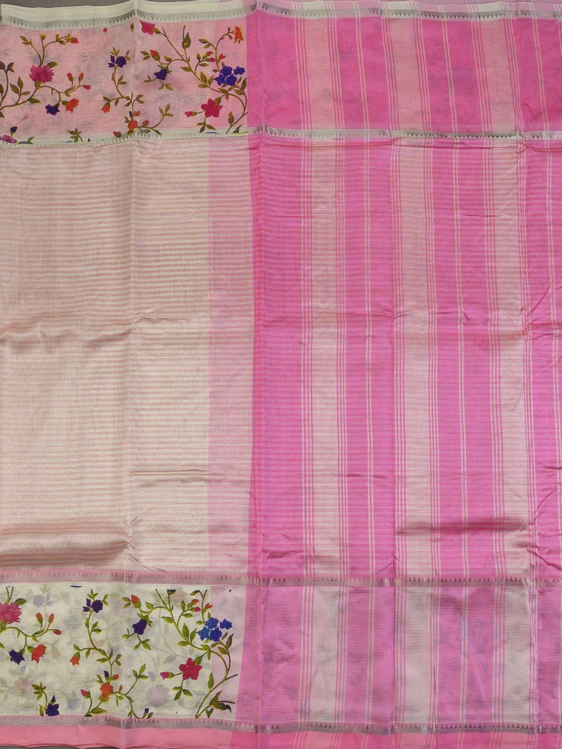 Handloom Mangalagiri Silk Cotton Saree in Pink and Cream with Floral Border