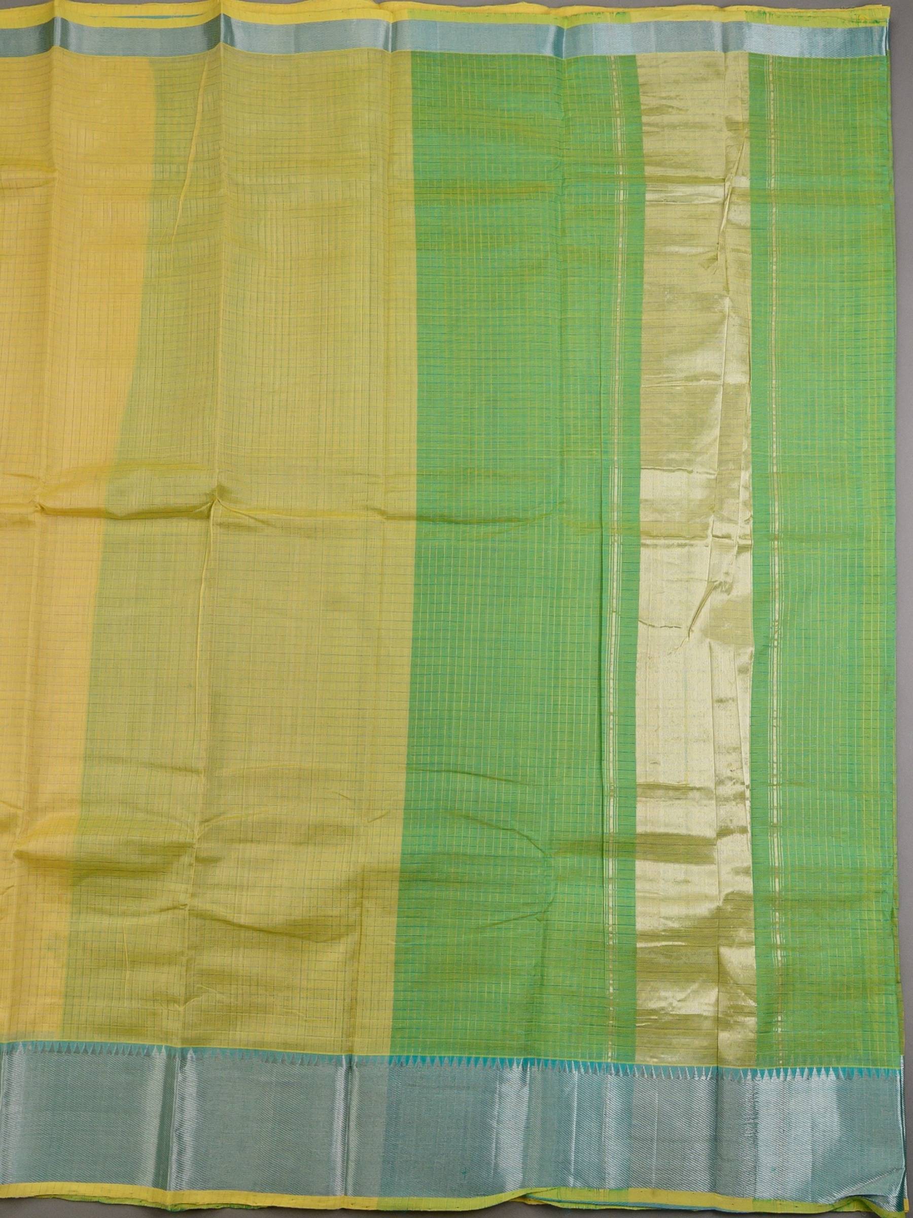 Handloom Mangalagiri Silk Cotton Saree in Yellow and Green with Tissue Checked Weave