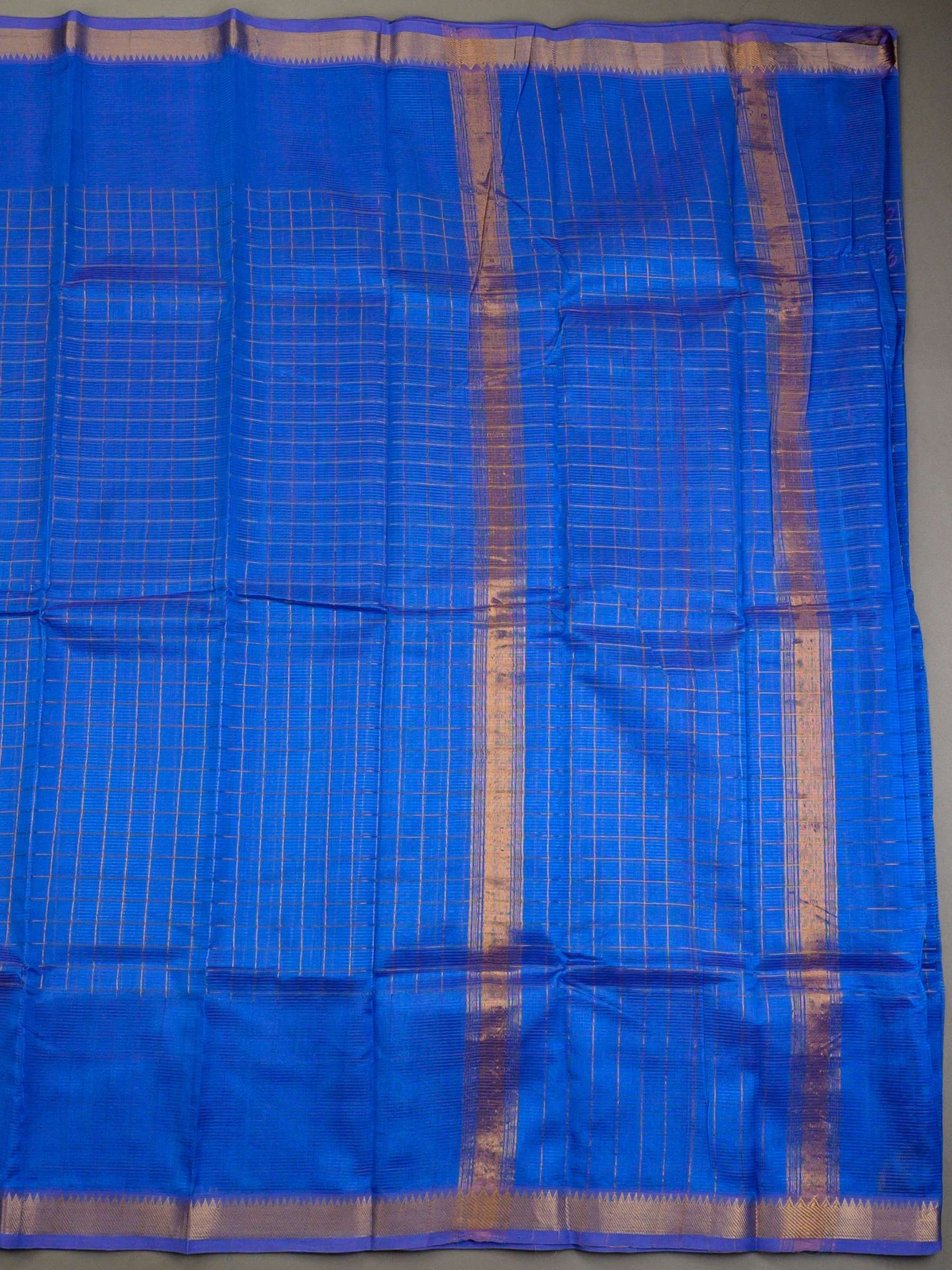 Handloom Mangalagiri Silk Cotton Saree in Blue with Zari Checked Pattern