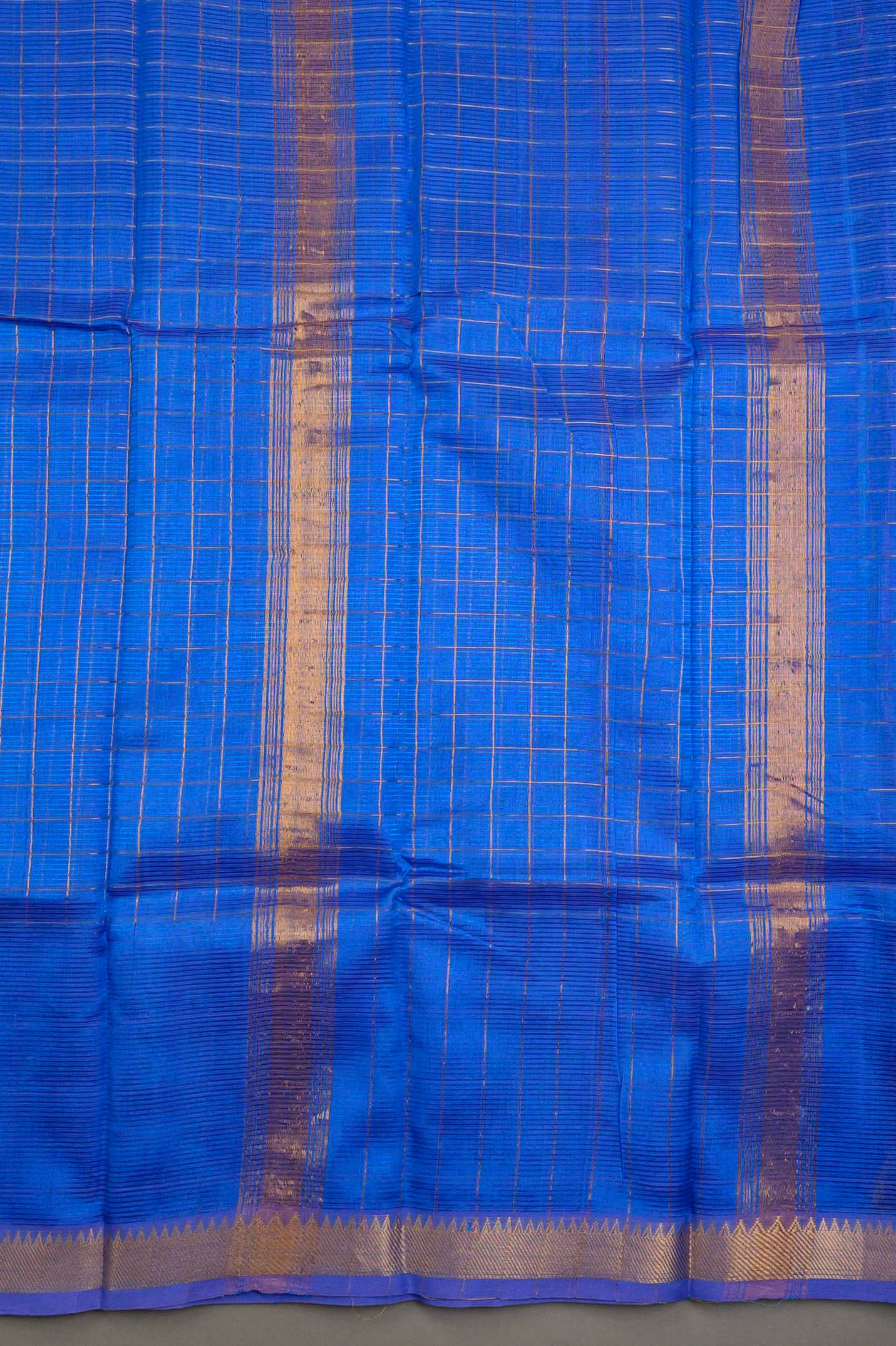 Handloom Mangalagiri Silk Cotton Saree in Blue with Zari Checked Pattern
