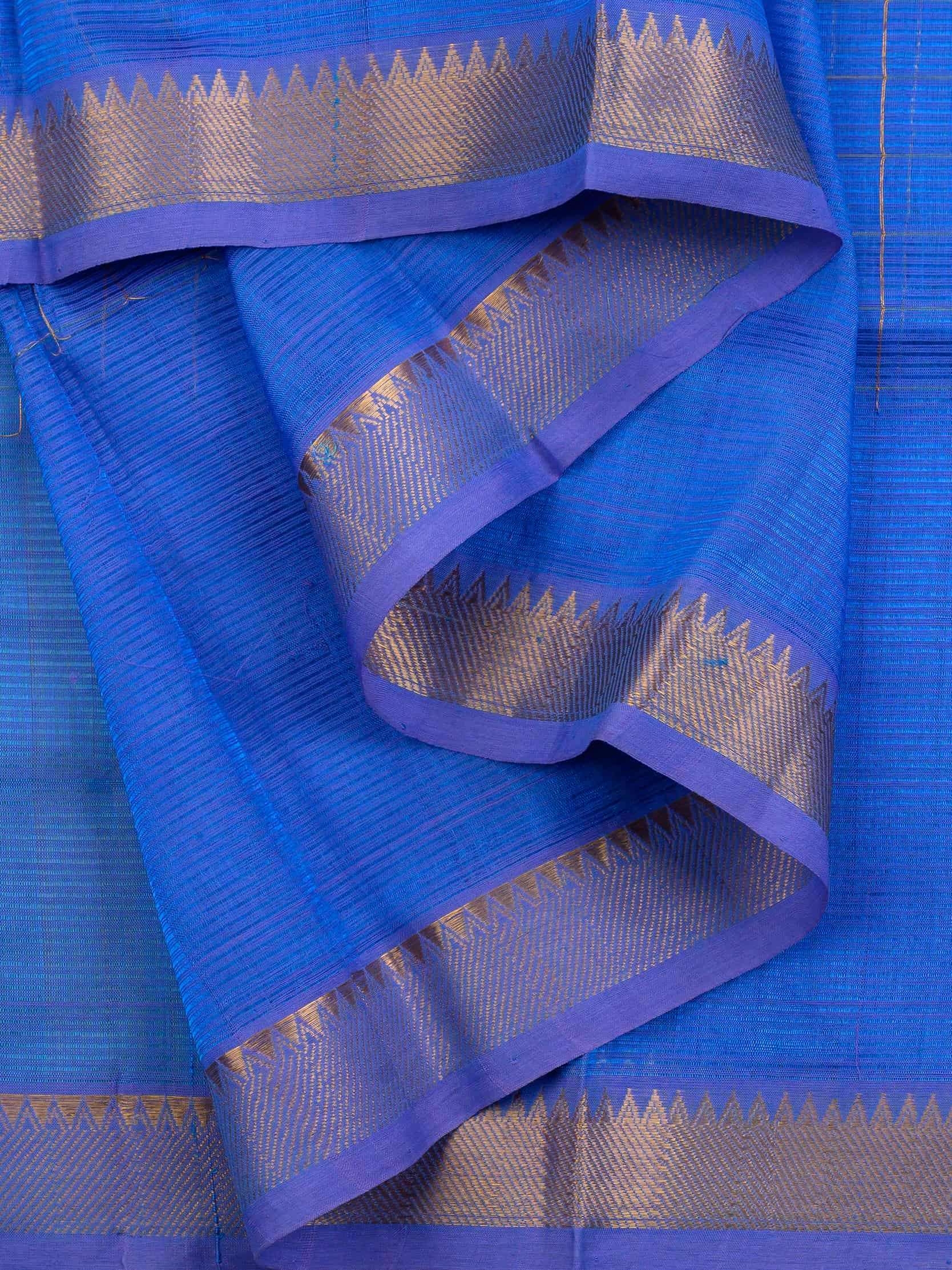 Handloom Mangalagiri Silk Cotton Saree in Blue with Zari Checked Pattern