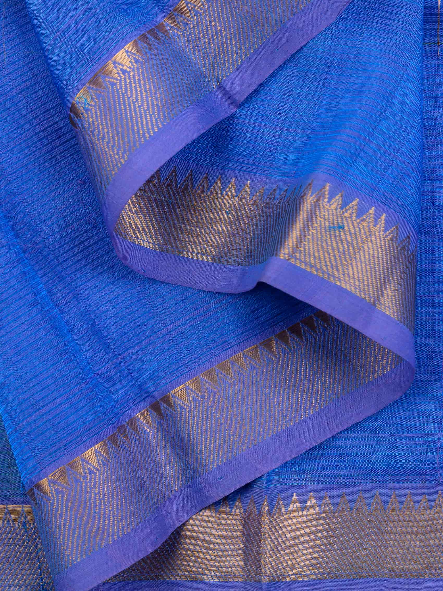 Handloom Mangalagiri Silk Cotton Saree in Blue with Zari Checked Pattern