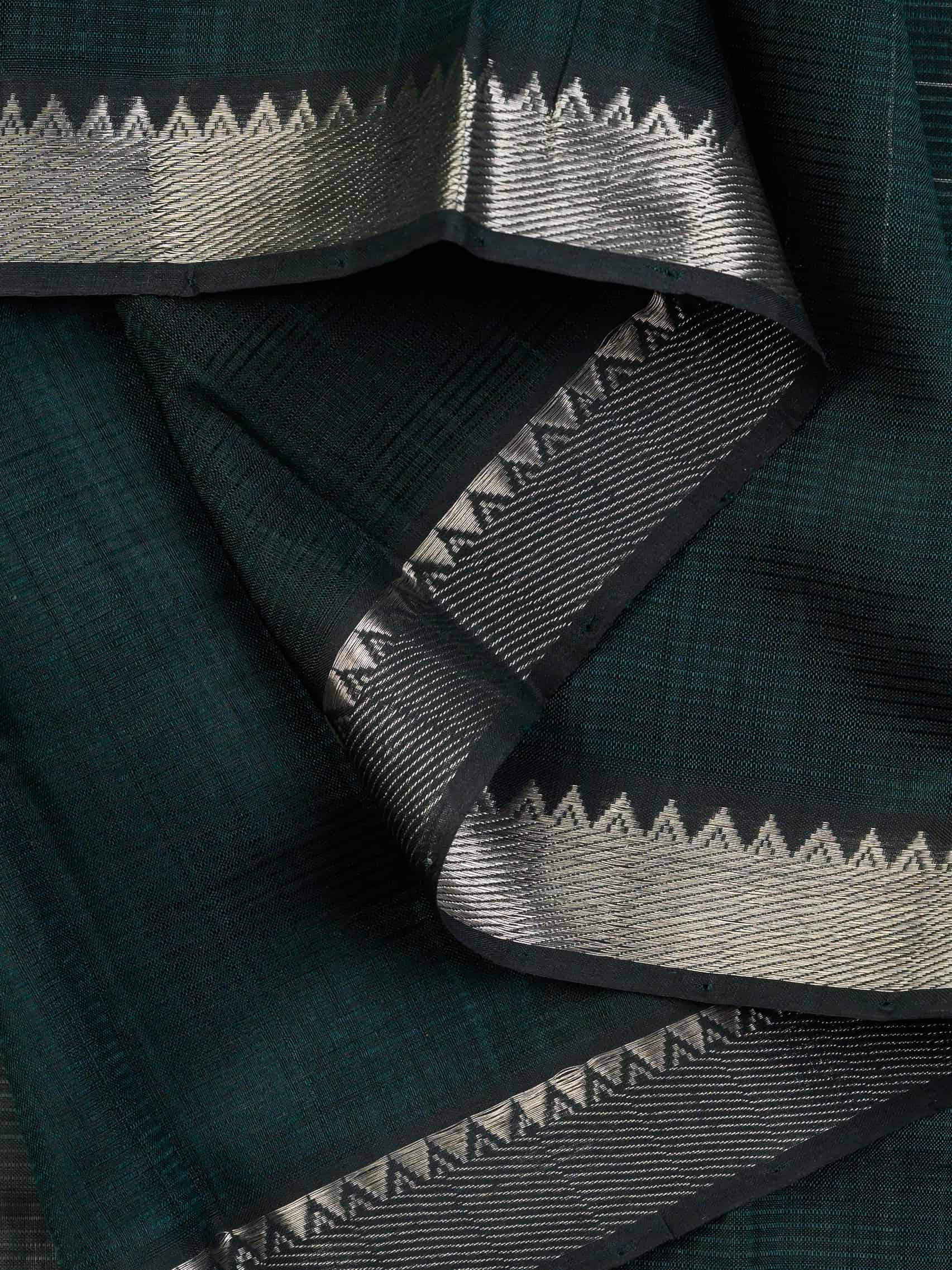Handloom Mangalagiri Silk Cotton Saree in Deep Green with Silver Zari Checks
