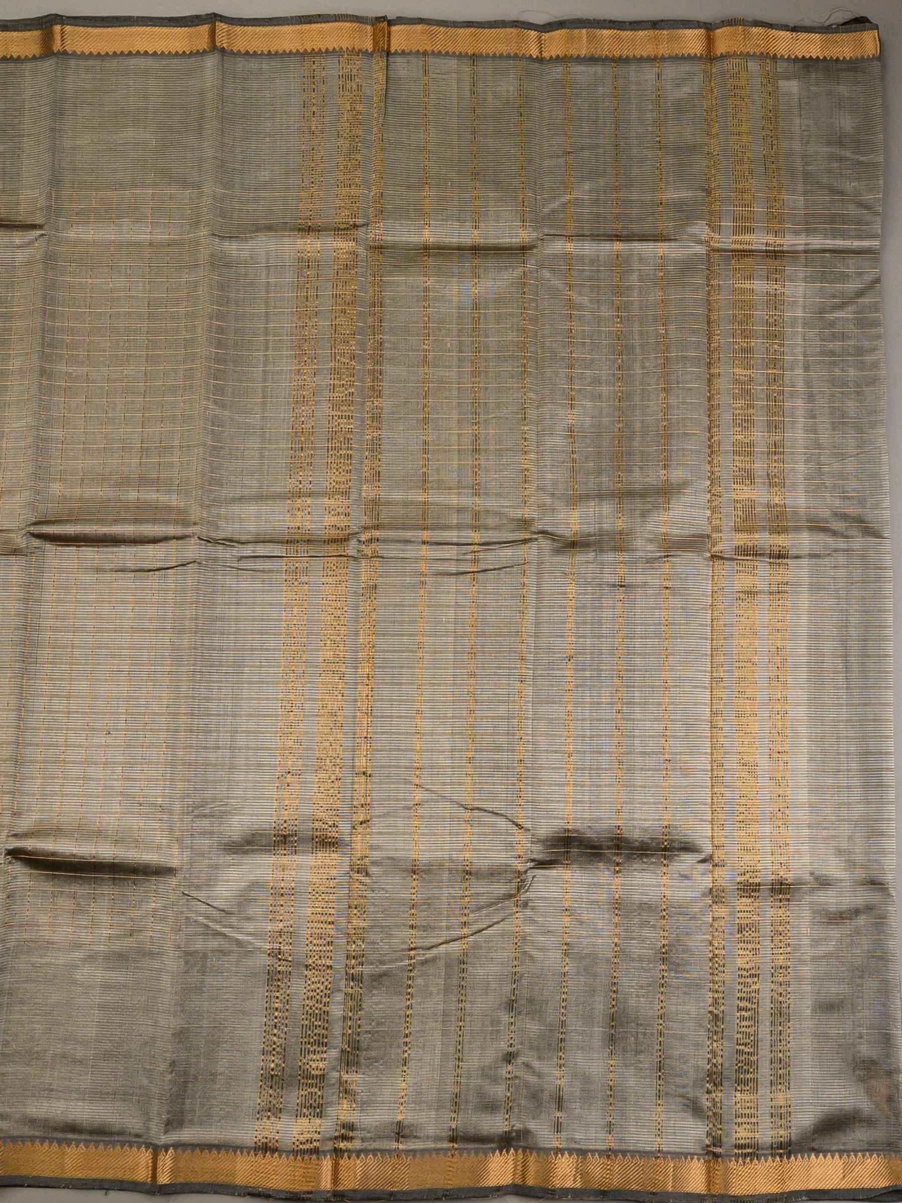 Handloom Mangalagiri Silk Cotton Saree in Grey with Zari Checked Pattern