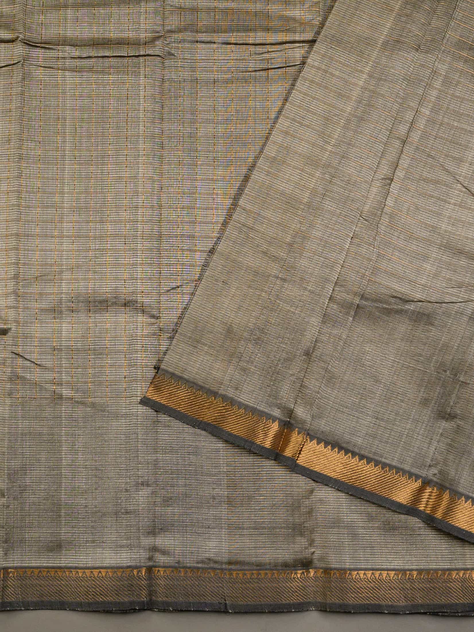 Handloom Mangalagiri Silk Cotton Saree in Grey with Zari Checked Pattern