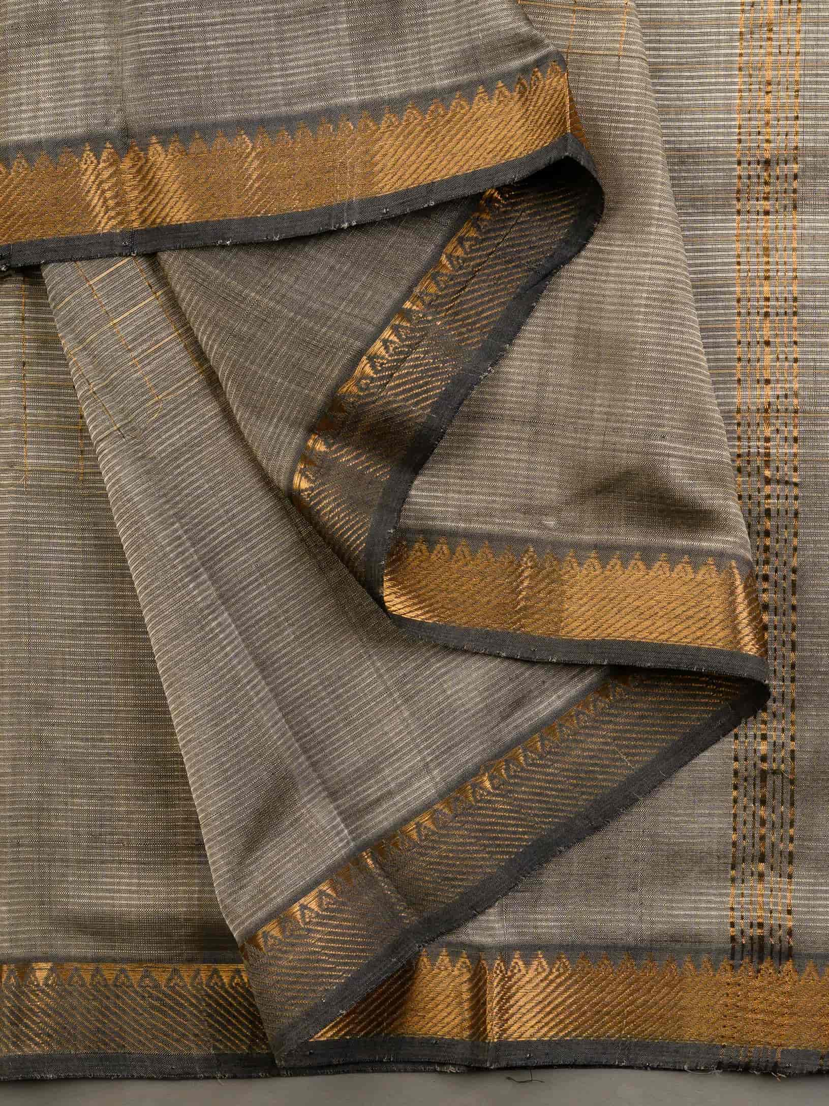 Handloom Mangalagiri Silk Cotton Saree in Grey with Zari Checked Pattern