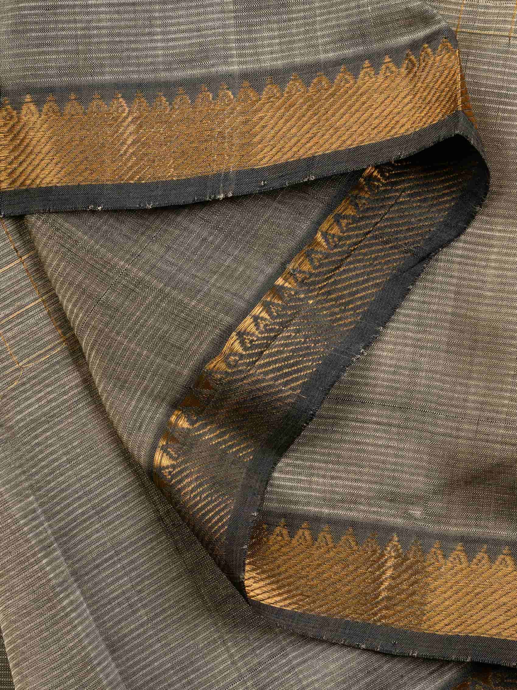 Handloom Mangalagiri Silk Cotton Saree in Grey with Zari Checked Pattern