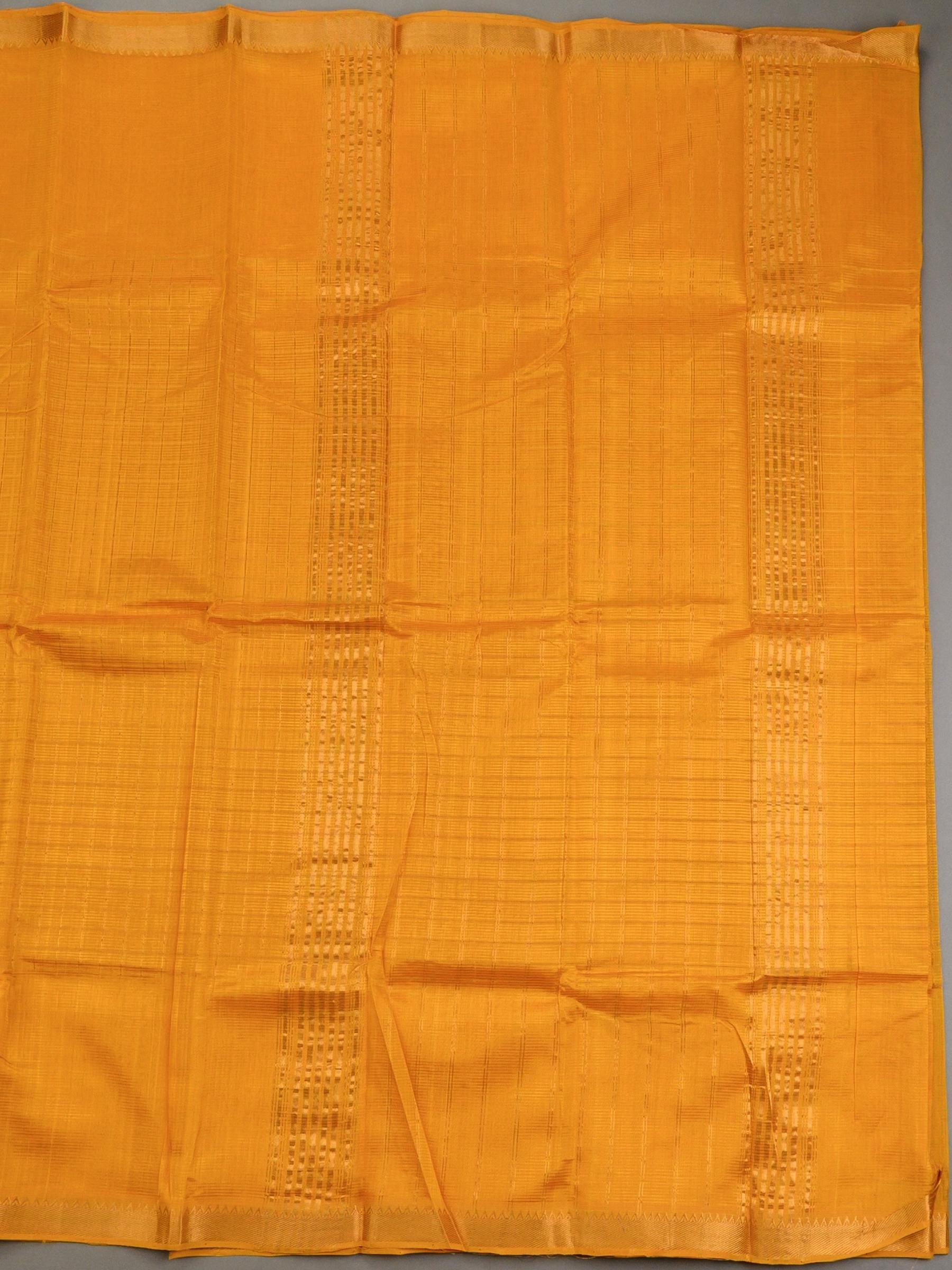 Handloom Mangalagiri Silk Cotton Saree in Orange with Zari Checked Pattern