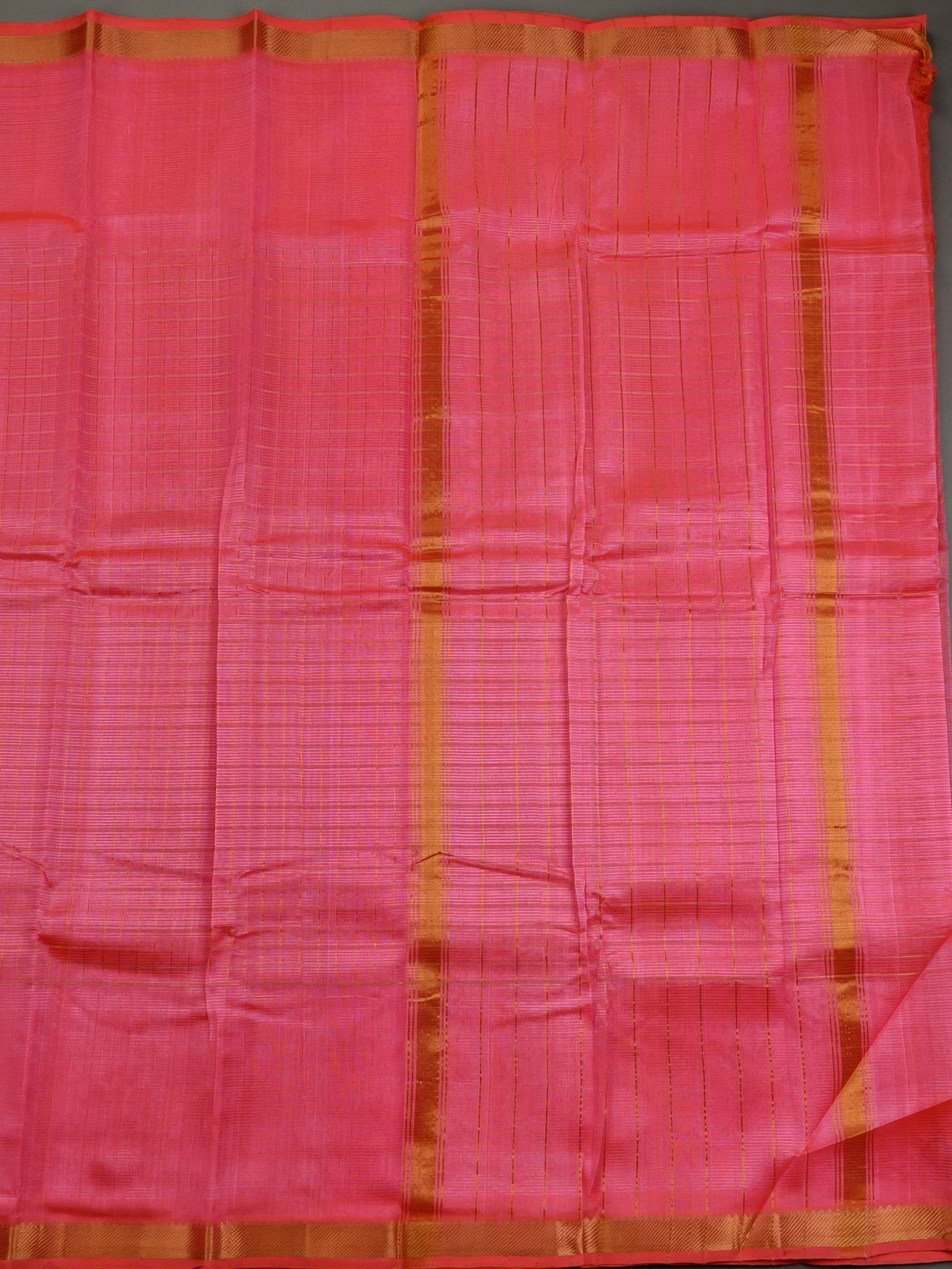 Handloom Mangalagiri Silk Cotton Saree in Pink with Zari Checked Pattern