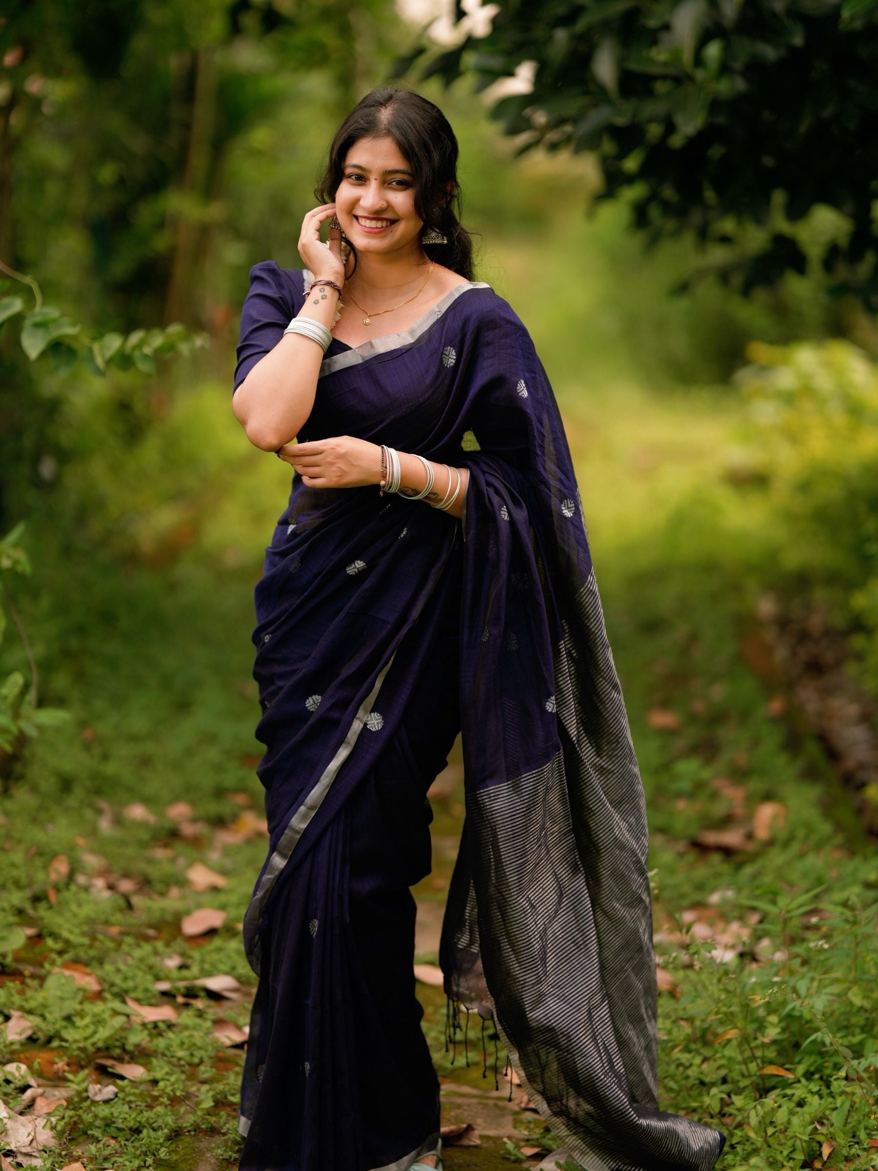 Handloom Mercerized Cotton Saree in Blue