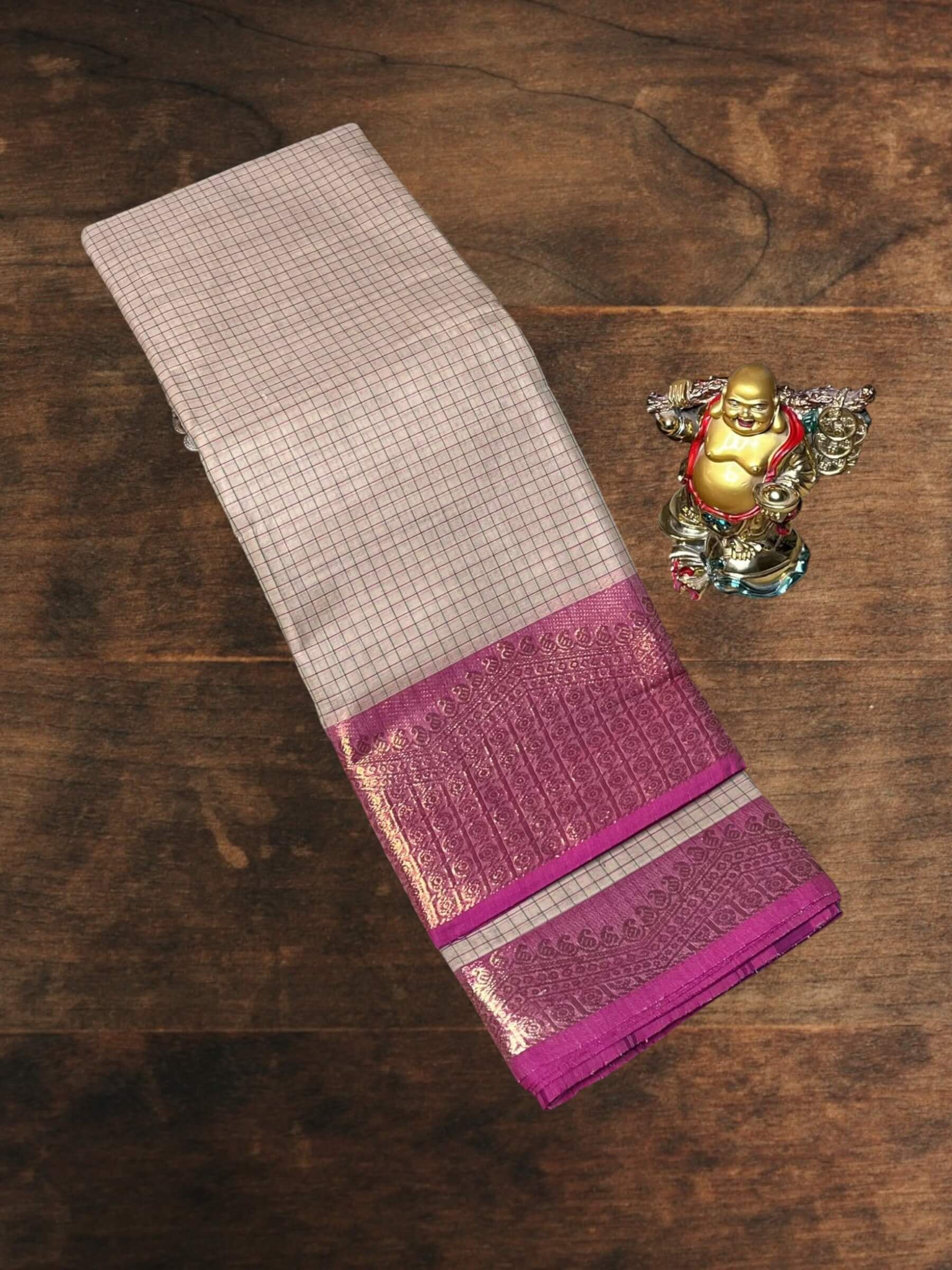 Kanchi Cotton Saree in Beige & Pink