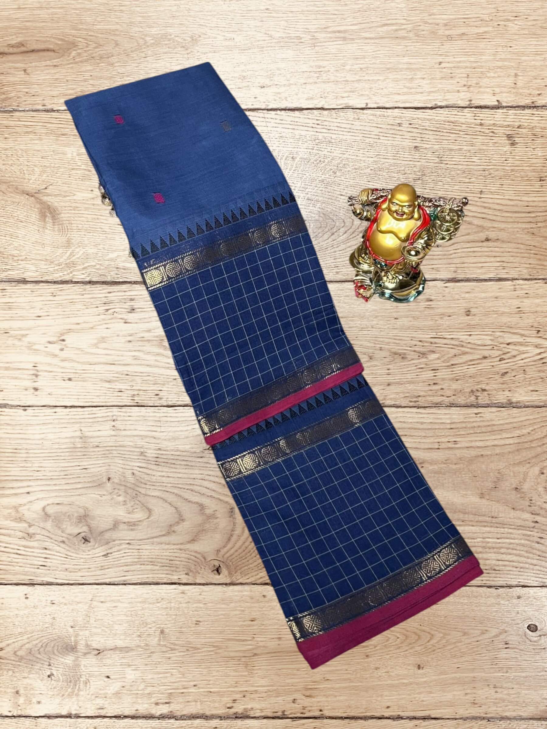 Kanchi Cotton Saree in Dark-Blue & Navy-Blue