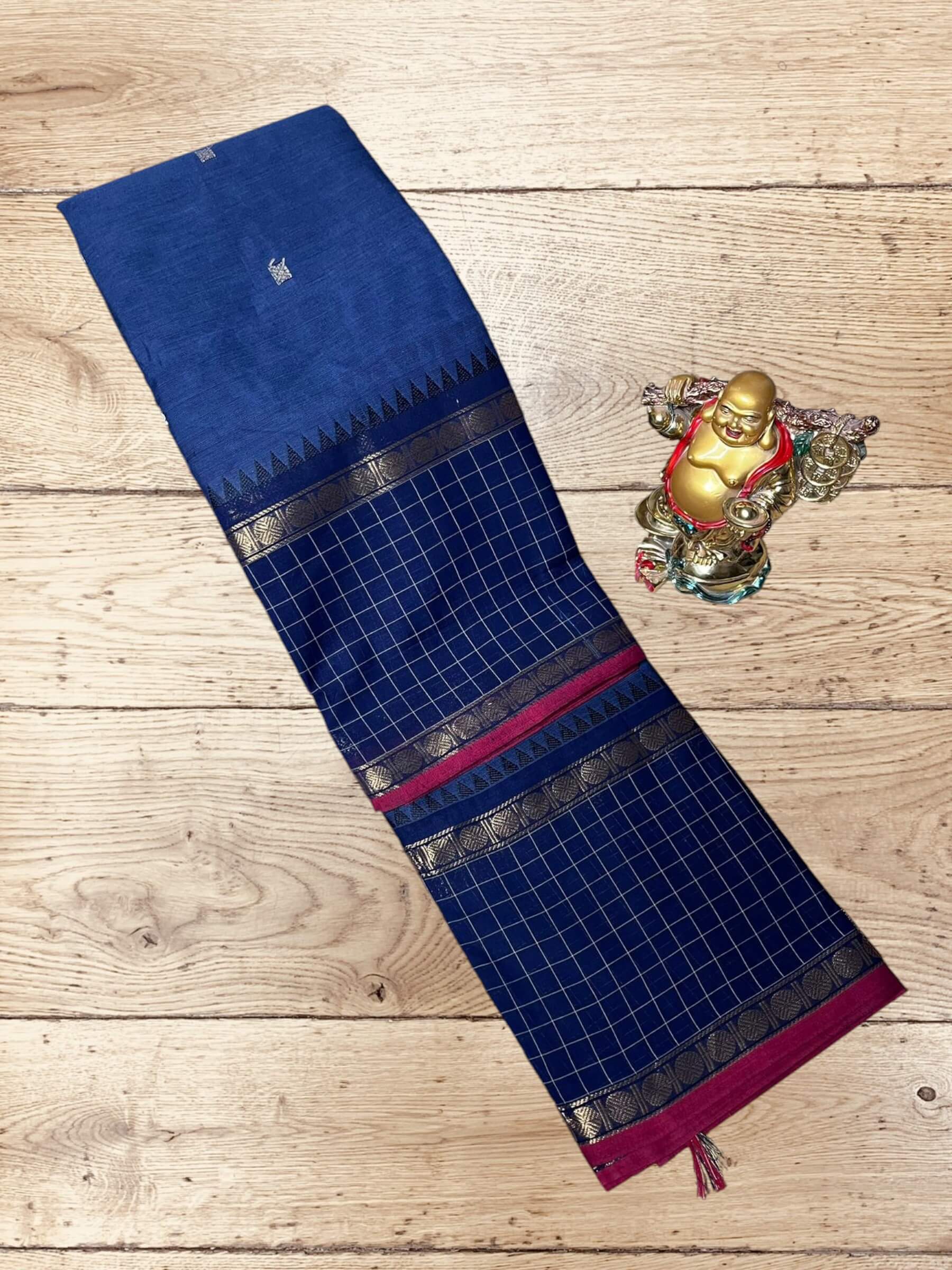 Kanchi Cotton Saree in Deep Blue & Dark Blue