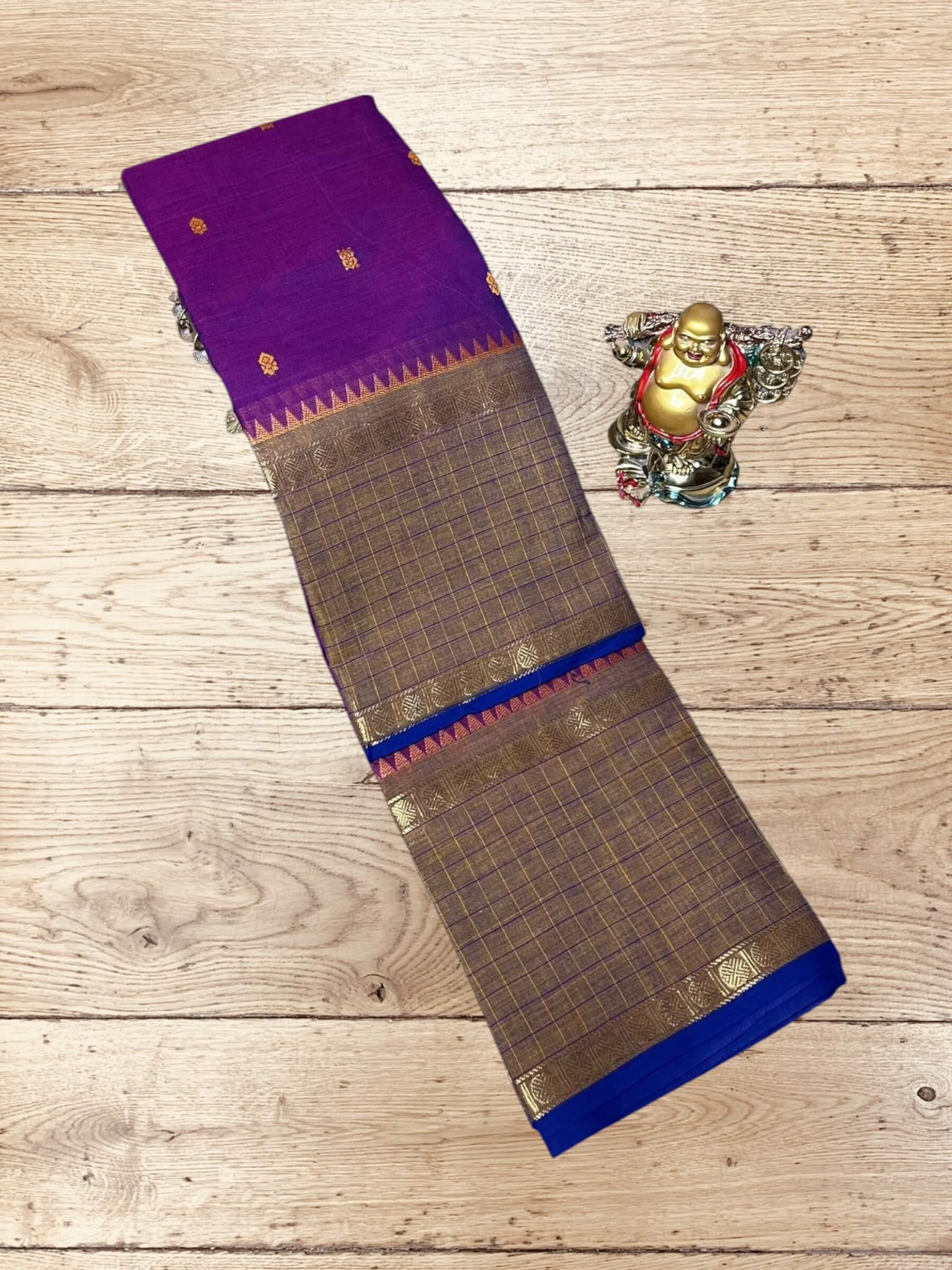 Kanchi Cotton Saree in Purple & Golden-Brown