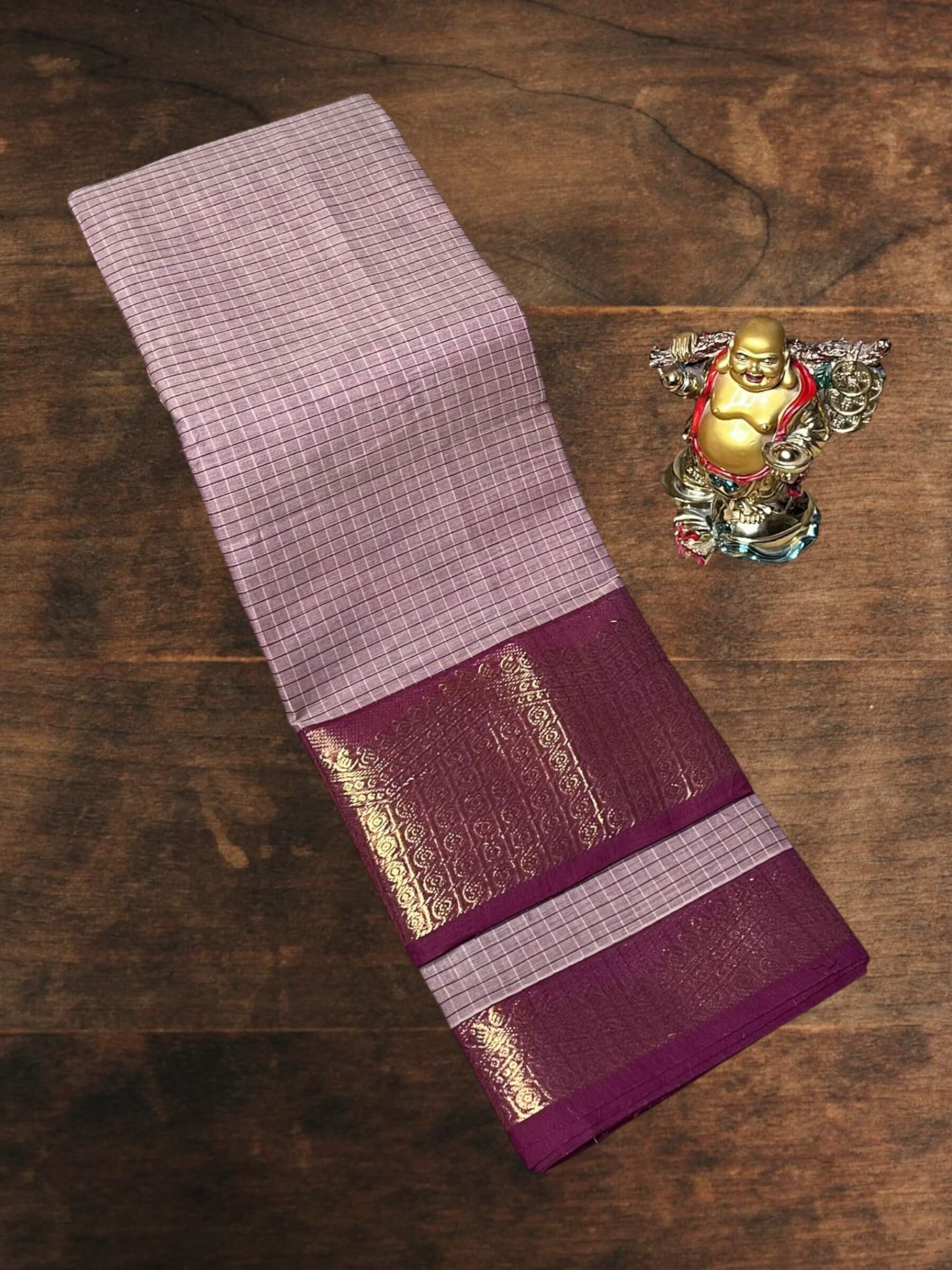 Kanchi Cotton Saree in Dusty-Rose & Burgundy