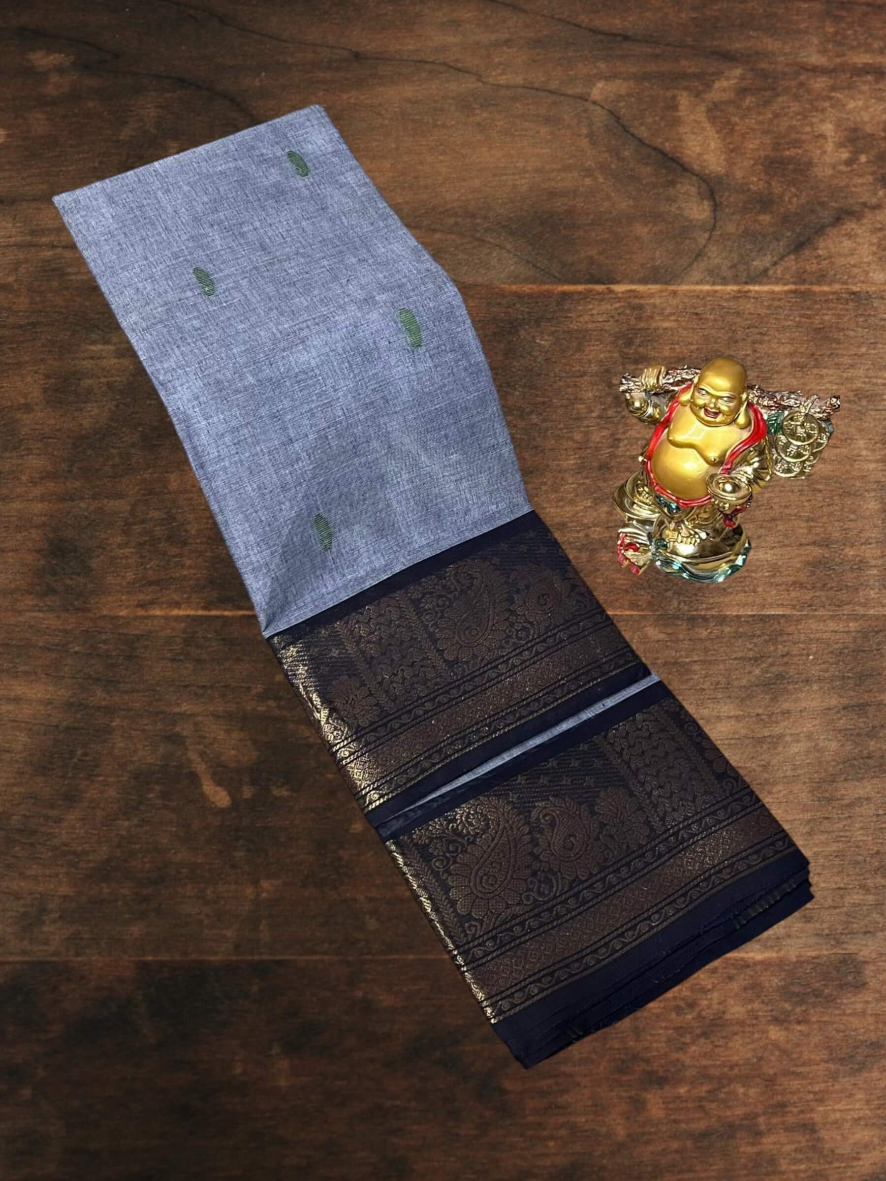 Kanchi Cotton Saree in Blue Grey & Dark Blue