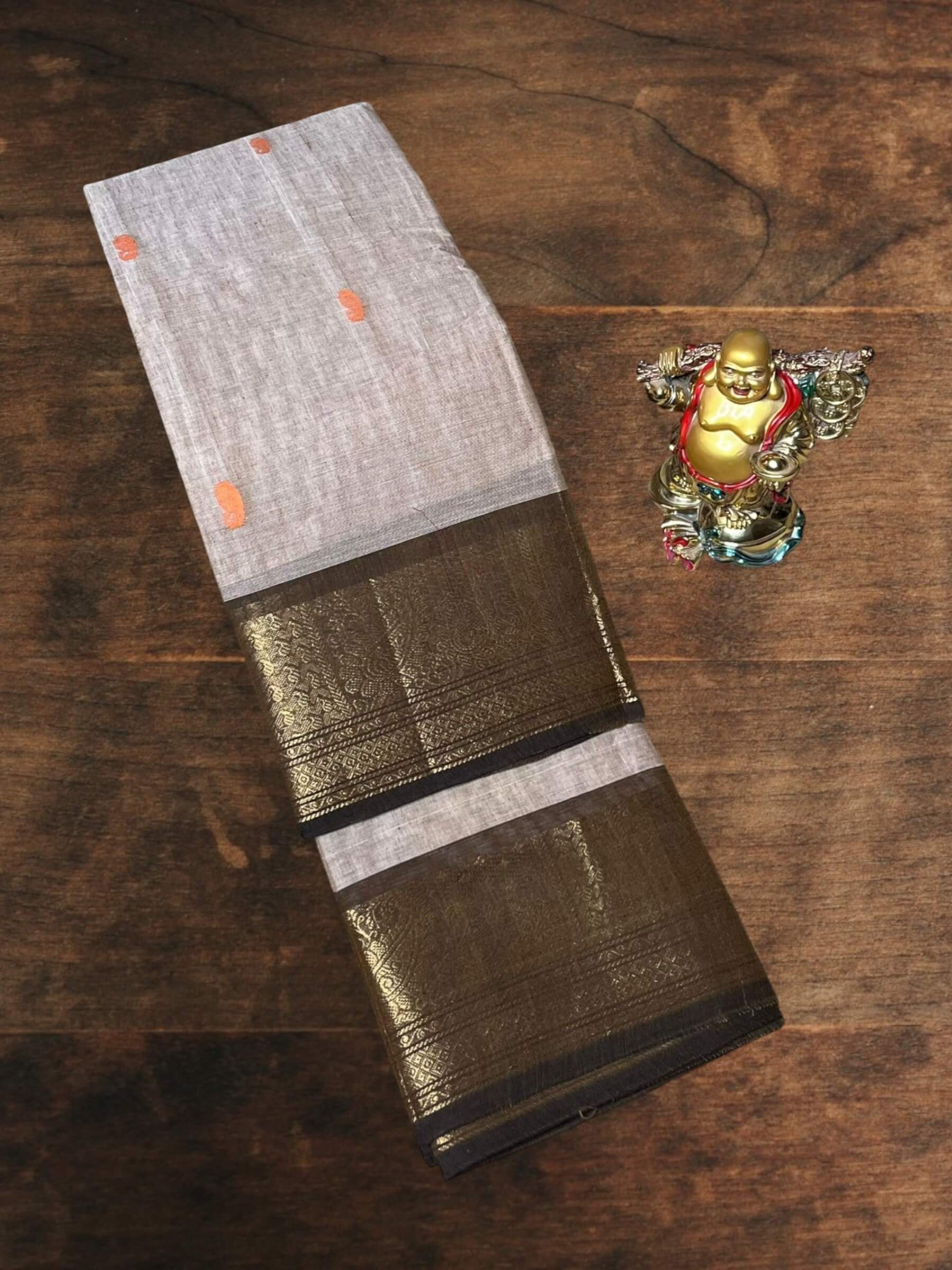 Kanchi Cotton Saree in Beige & Brown