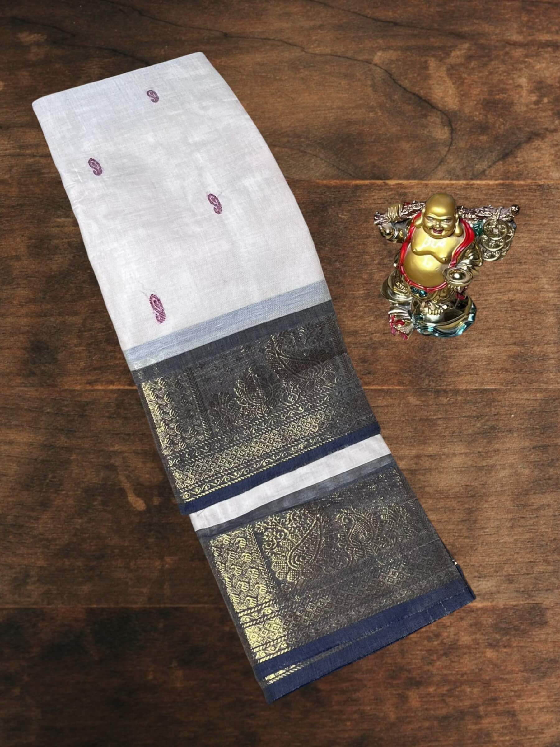 Kanchi Cotton Saree in Beige & Dark-Gray