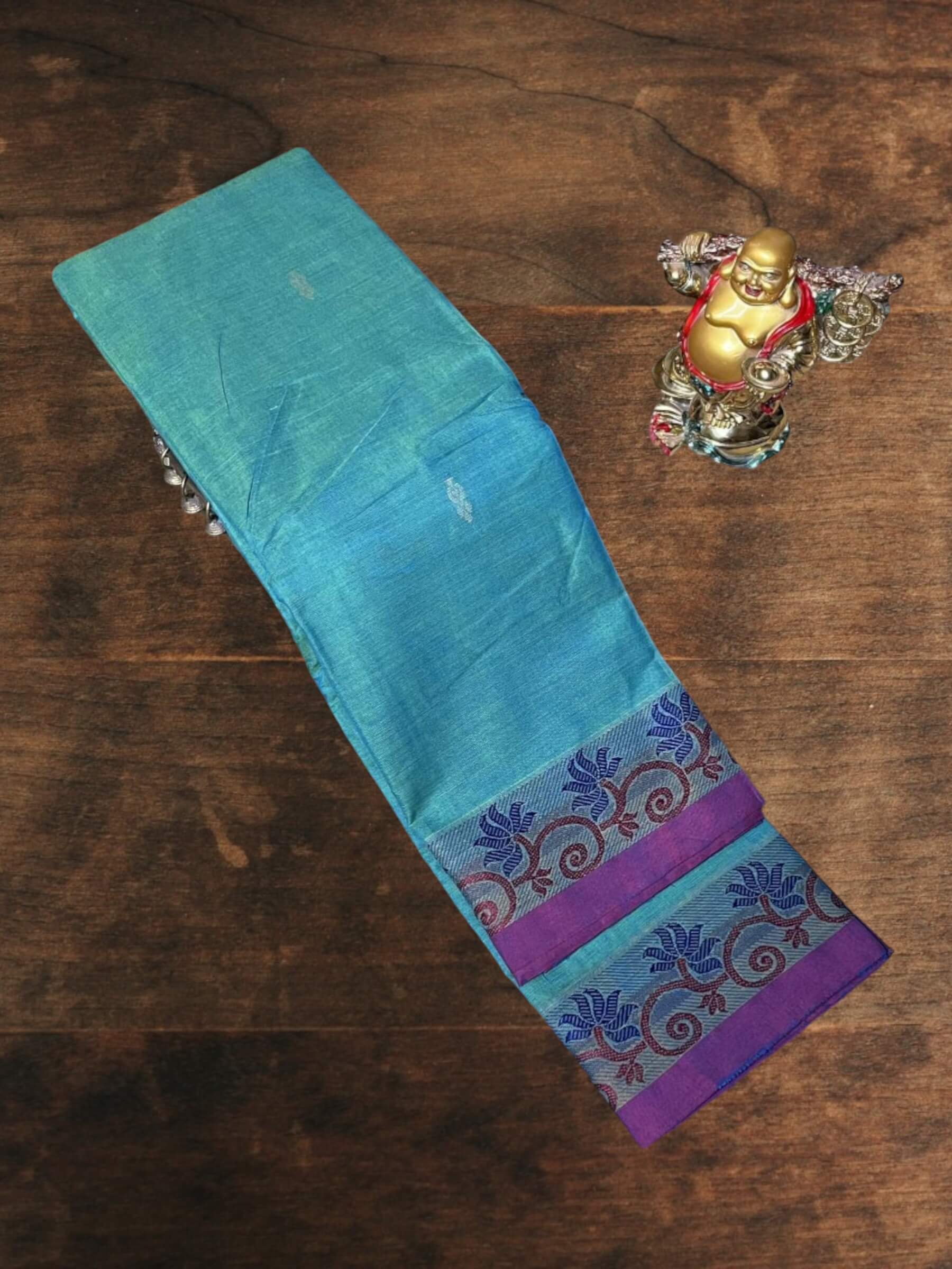 Kanchi Cotton Saree in Cyan-Blue & Magenta