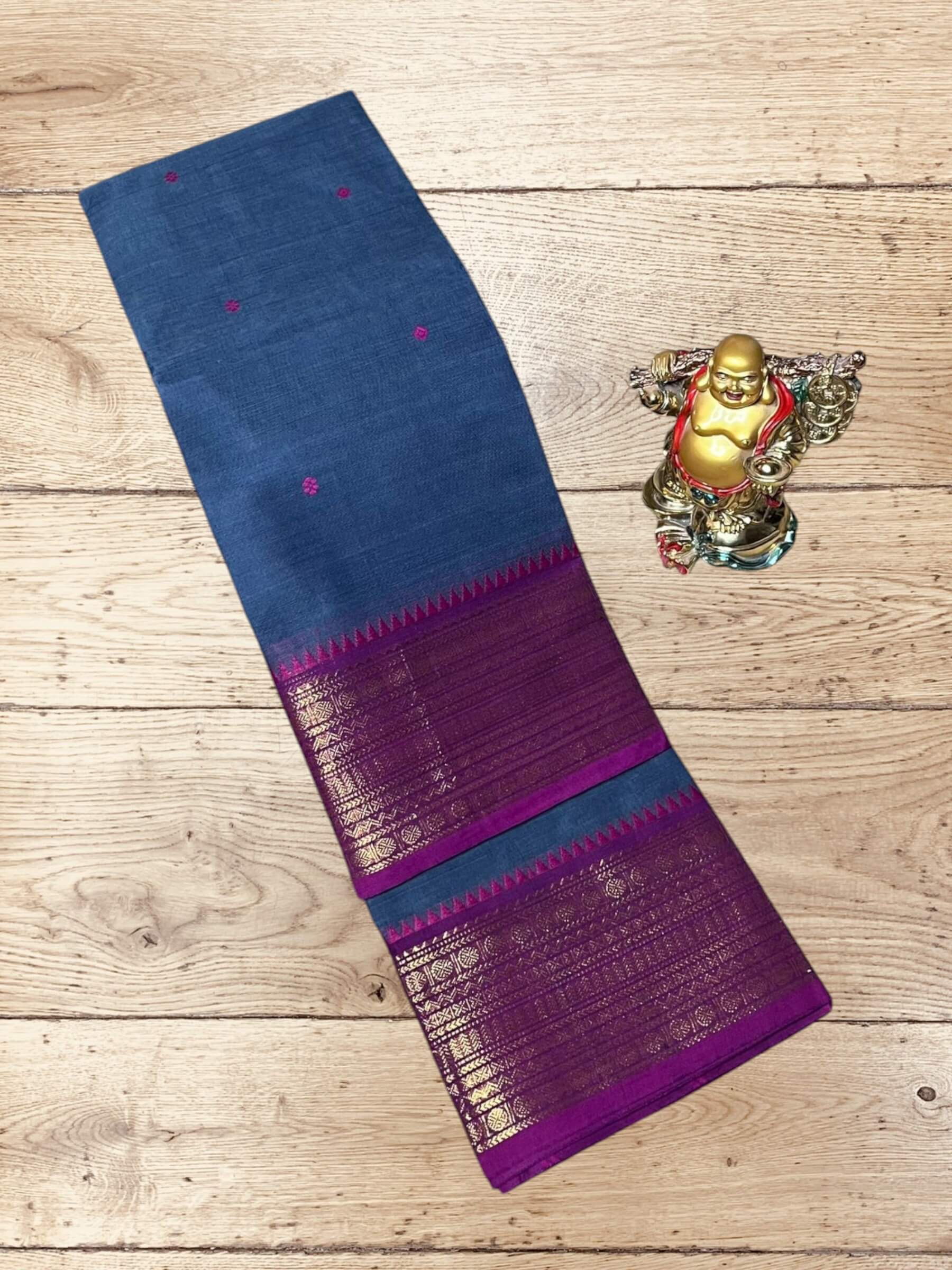 Kanchi Cotton Saree in Deep Blue & Purple