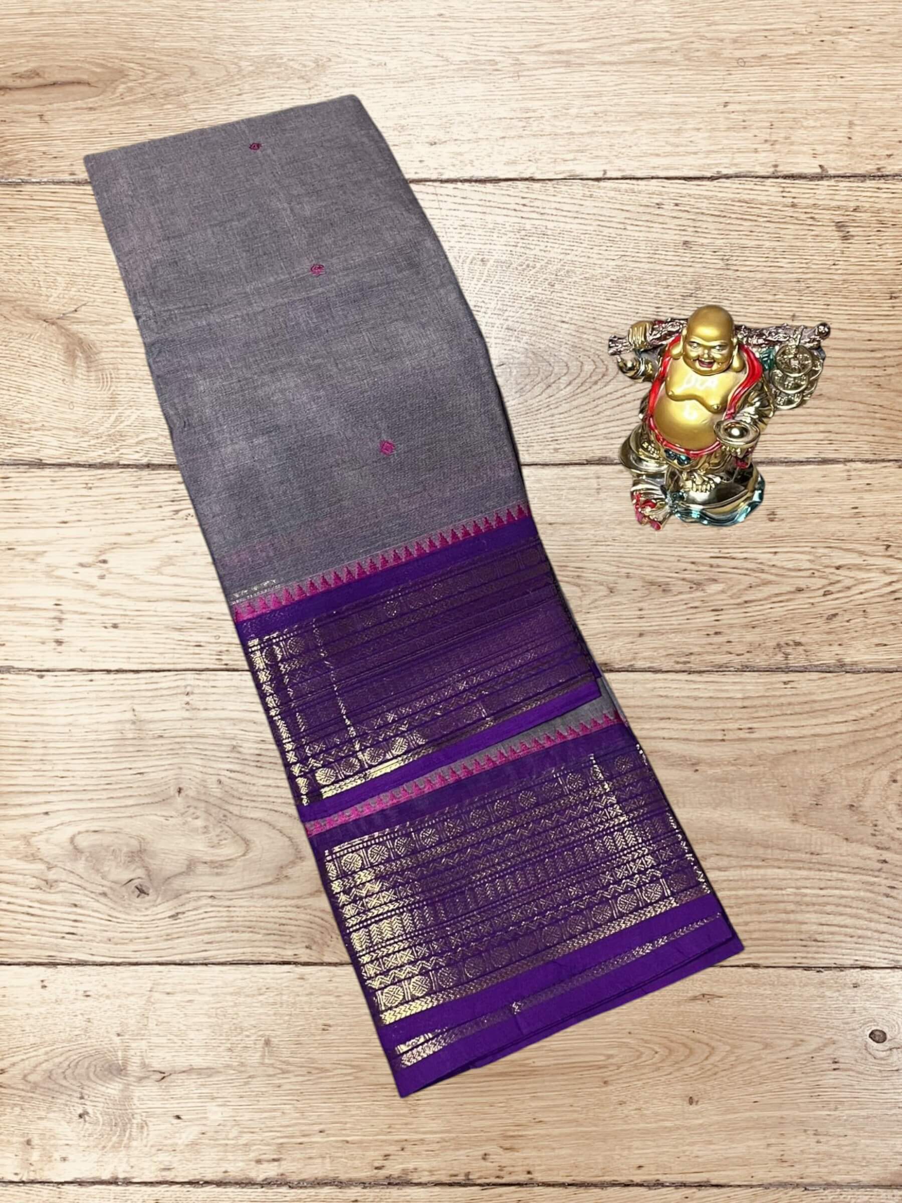 Kanchi Cotton Saree in Grey & Purple
