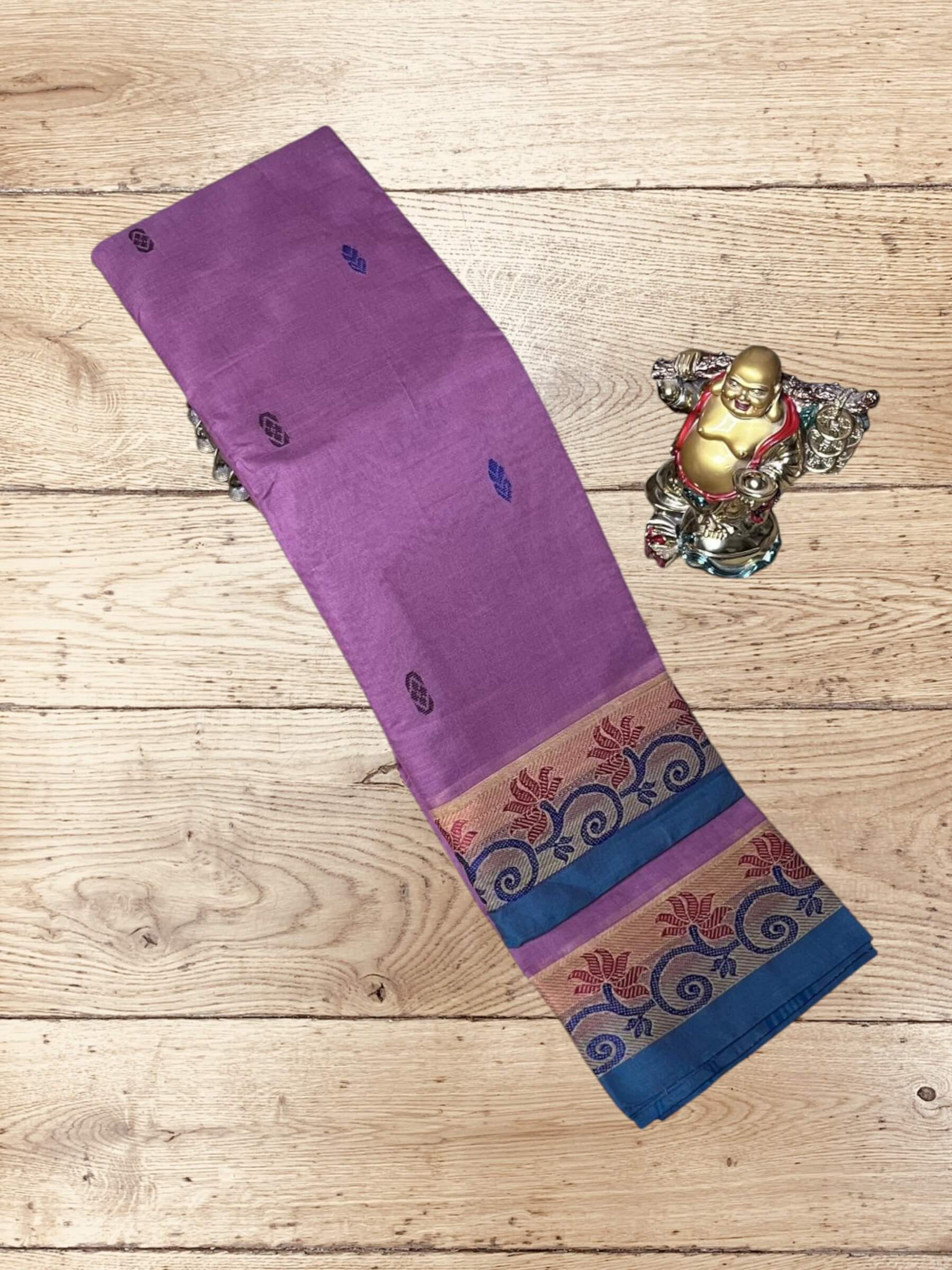 Kanchi Cotton Saree in Lavender & Dark-Blue