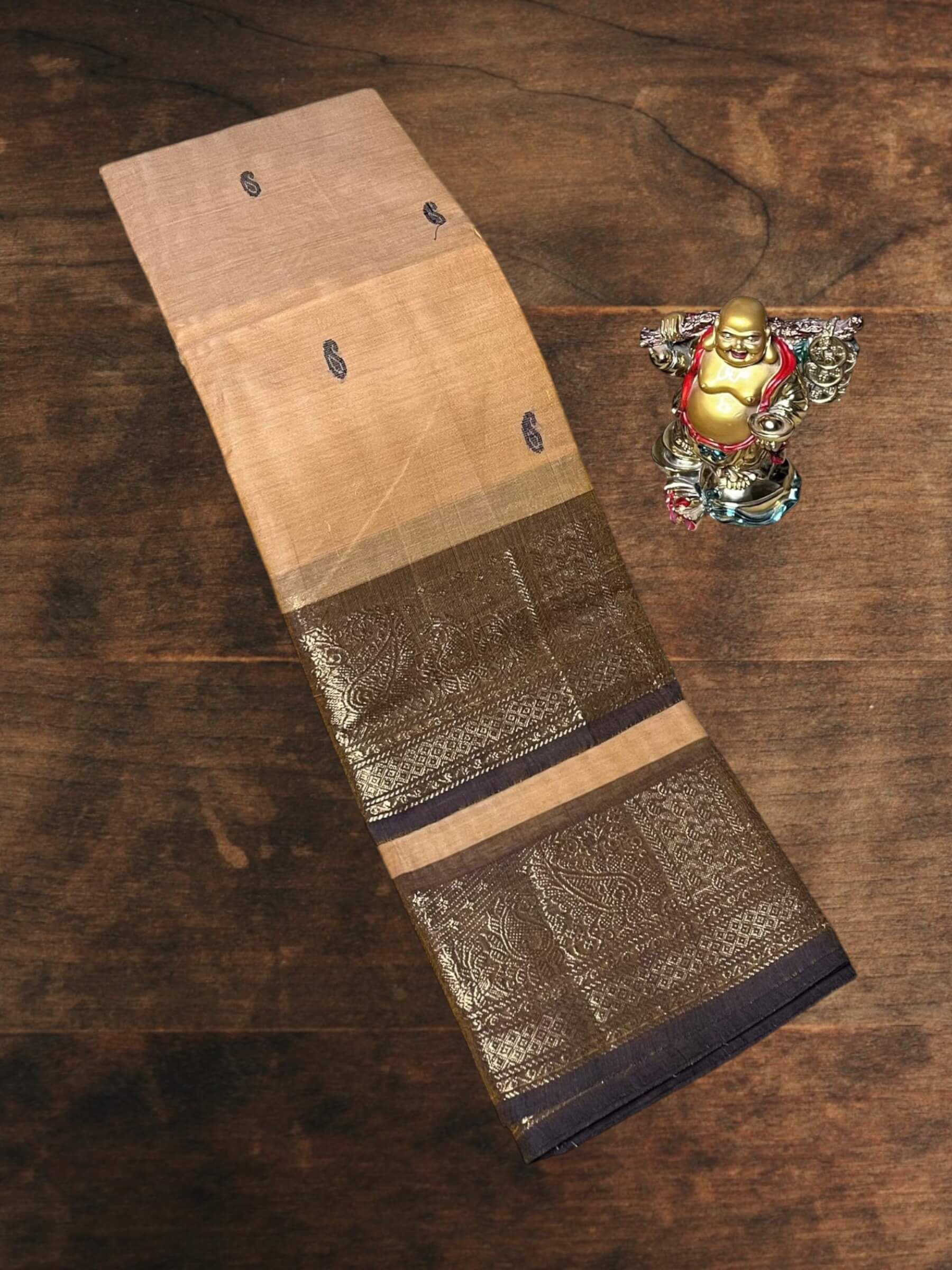 Kanchi Cotton Saree in Peachy-Orange & Earthy-Brown