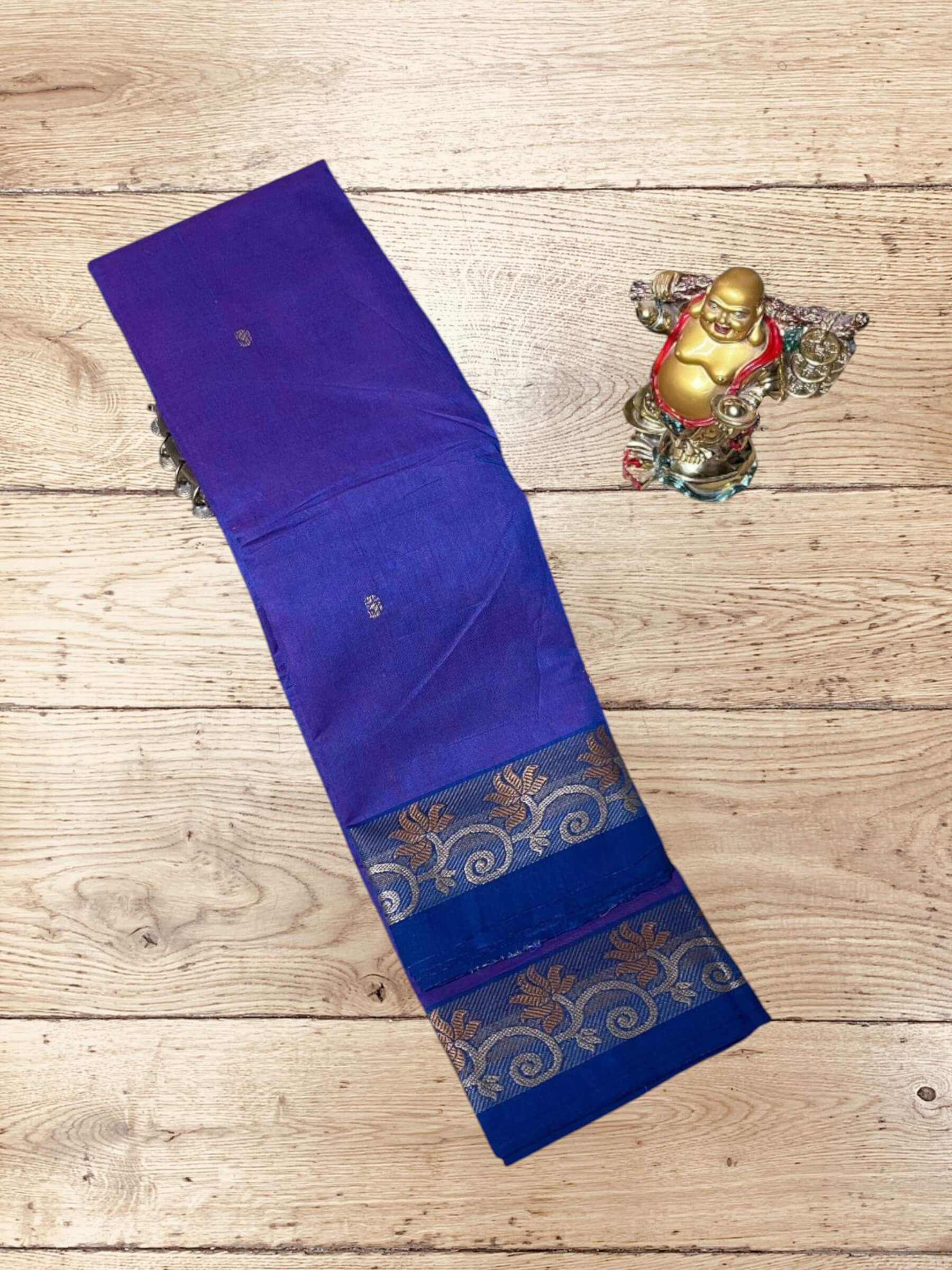 Kanchi Cotton Saree in Rich-Blue & Dark-Blue