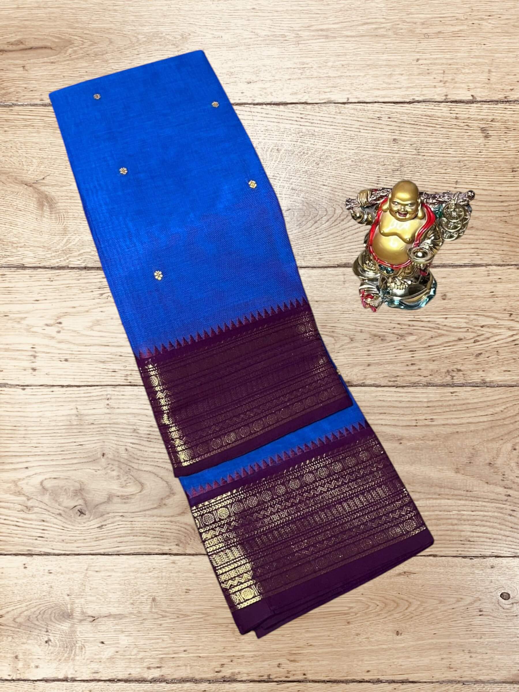 Kanchi Cotton Saree in Royal-Blue & Burgundy