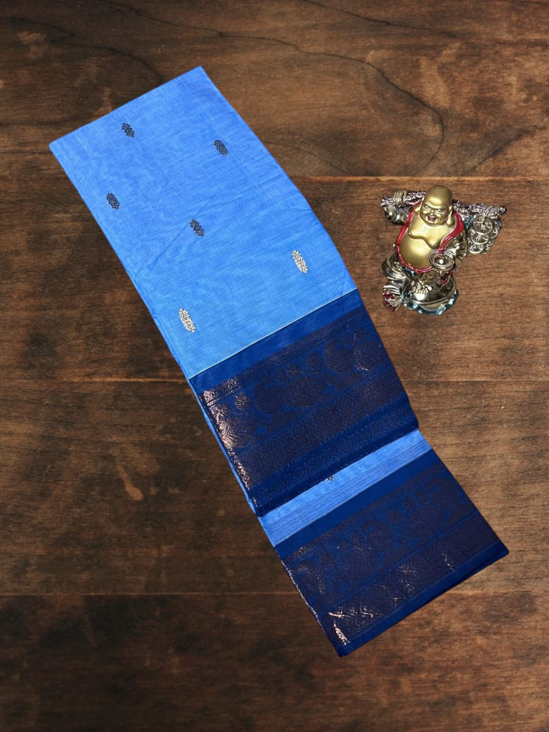 Kanchi Cotton Saree in Electric-Blue & Navy-Blue