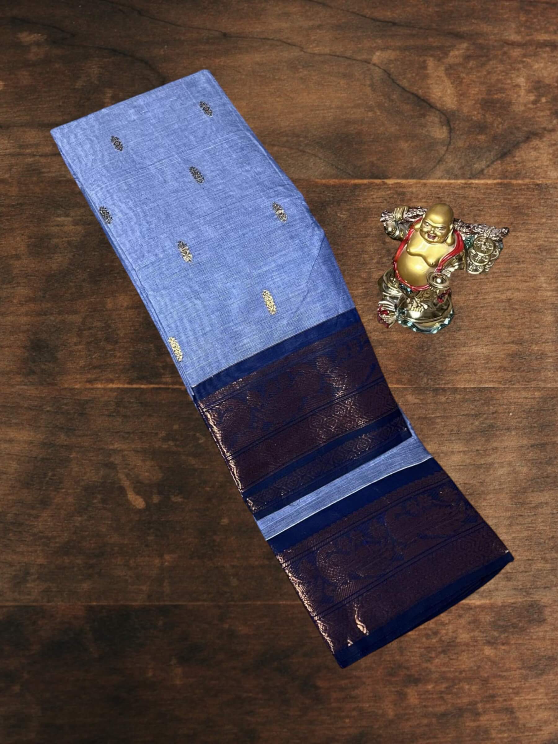 Kanchi Cotton Saree in Pastel-Blue & Deep-Blue