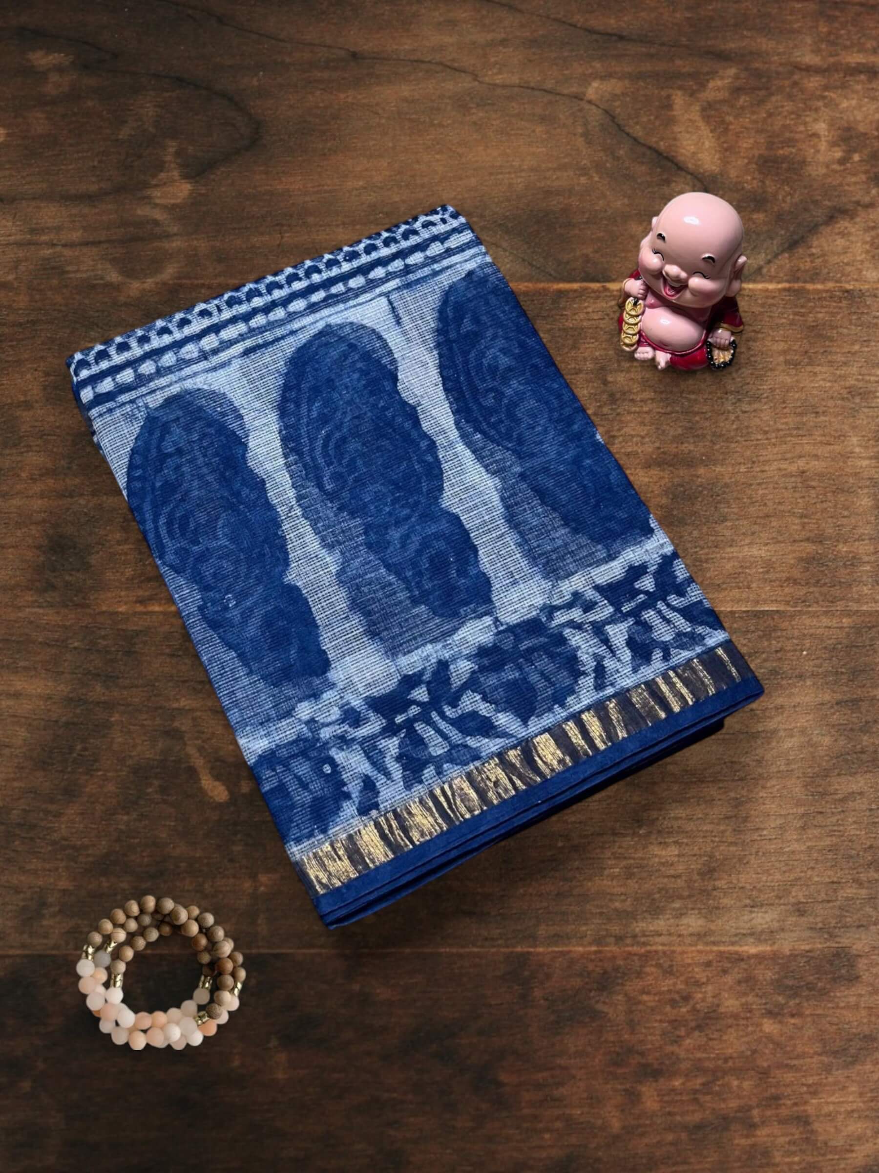 Kota Doria Bagru Block Print Saree in Blue