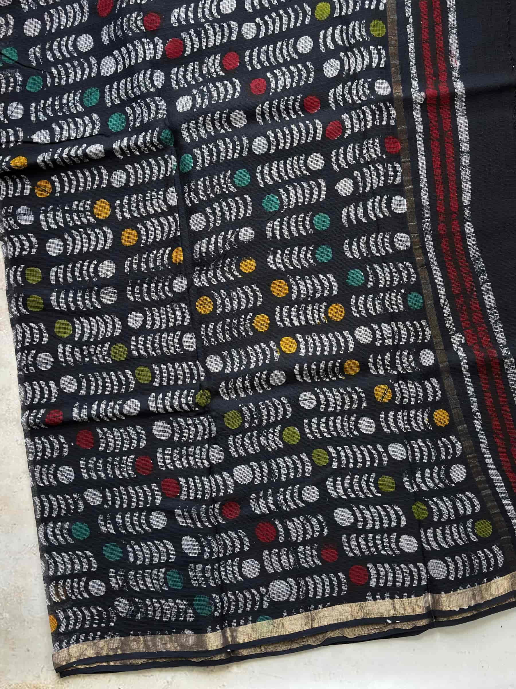 Hand Block Printed Kota Doria Saree in Navy Blue