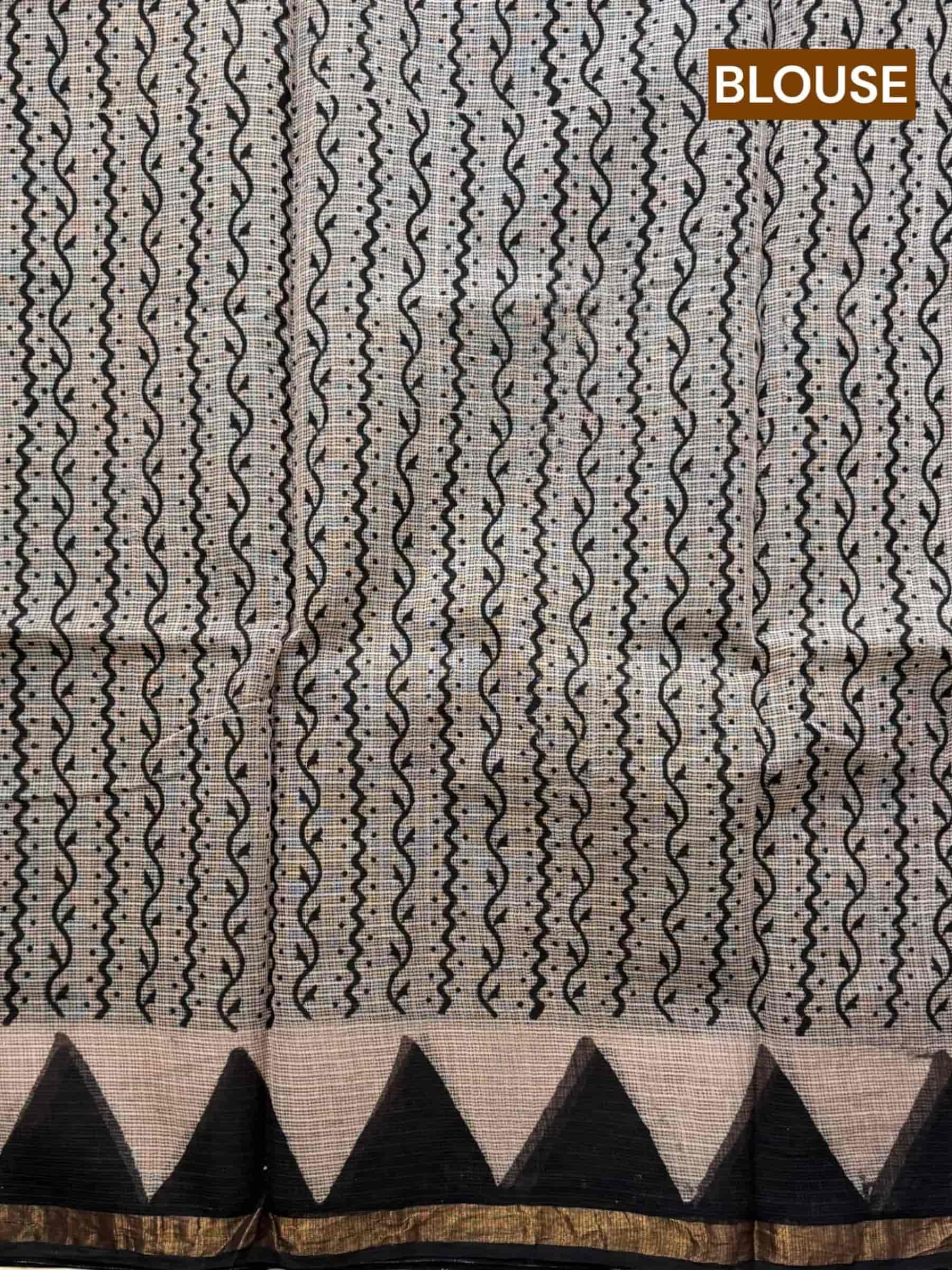 Hand Block Printed Kota Doria Saree in Black