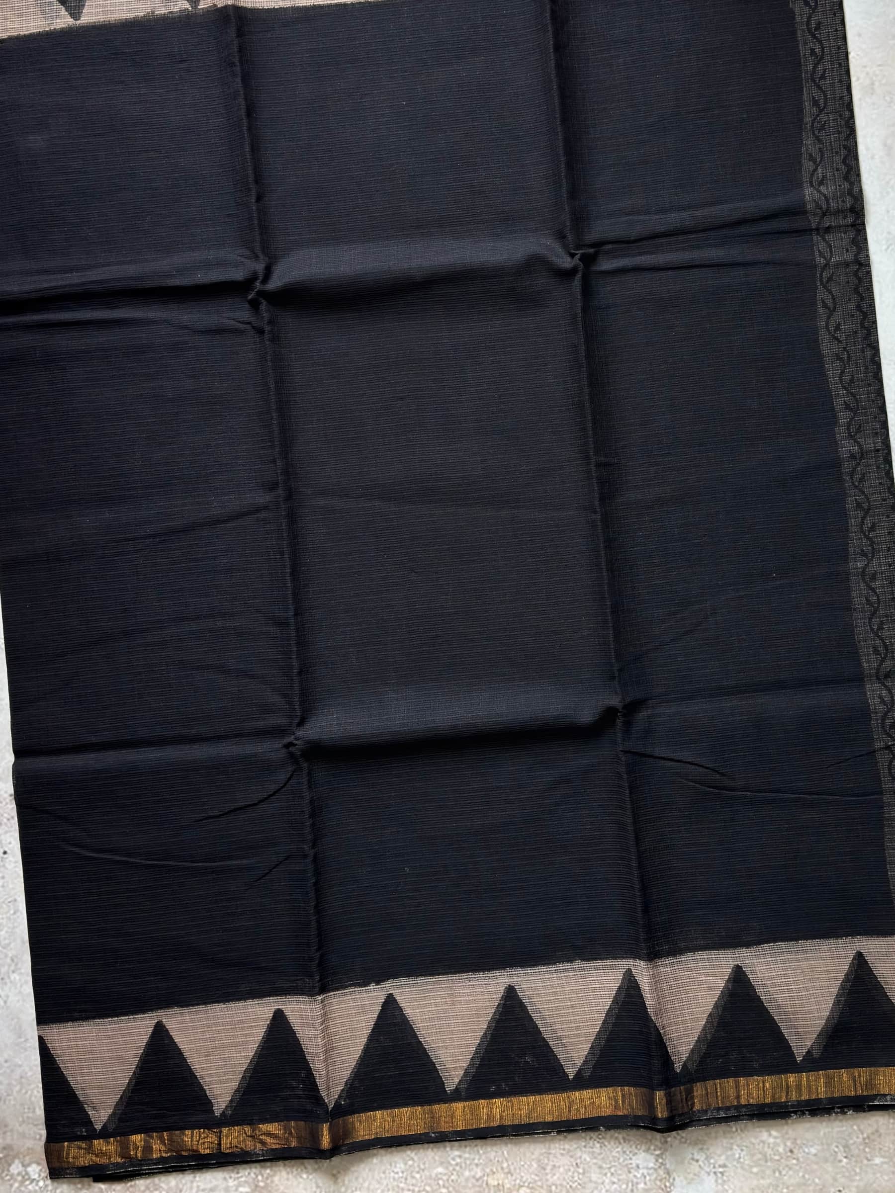 Hand Block Printed Kota Doria Saree in Black