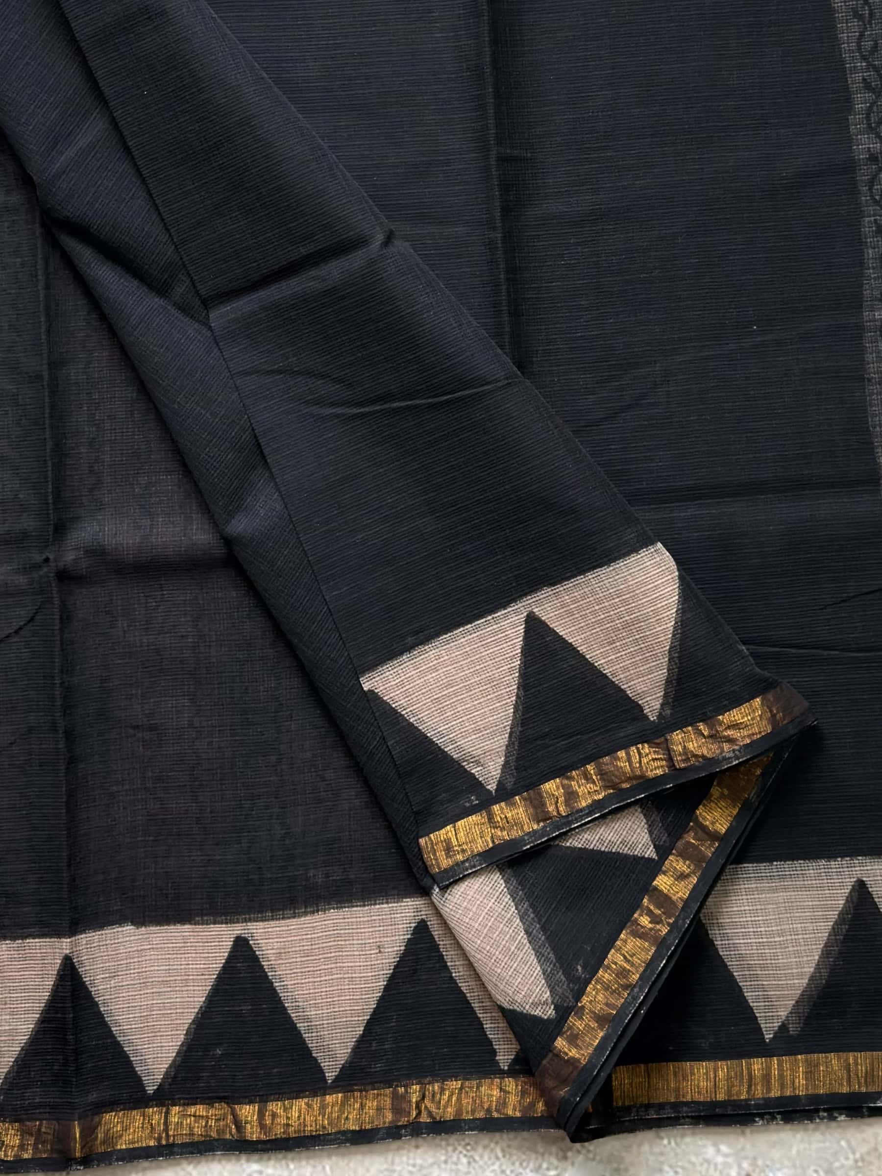 Hand Block Printed Kota Doria Saree in Black