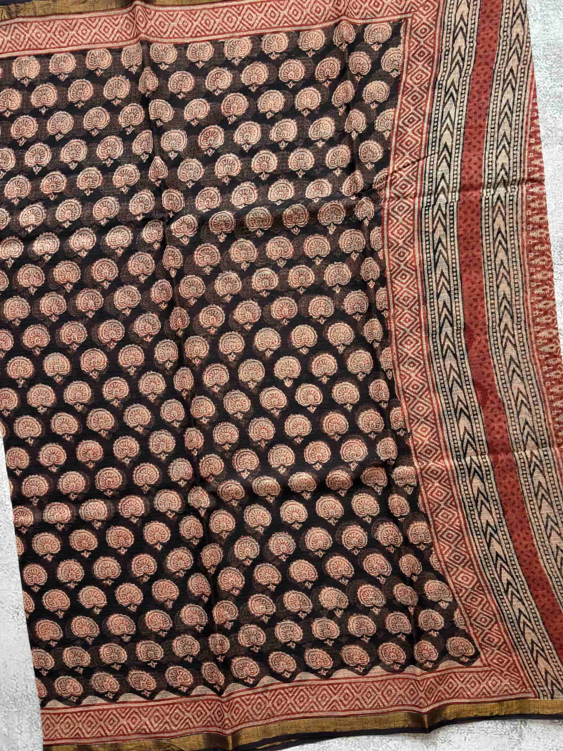 Hand Block Printed Bagh Kota Doria Saree in Black