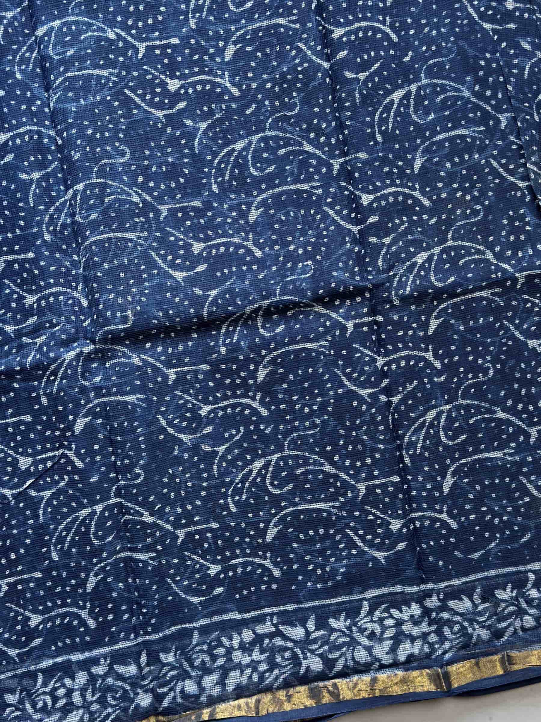 Hand Block Printed Bagru Kota Doria Saree in Indigo Blue