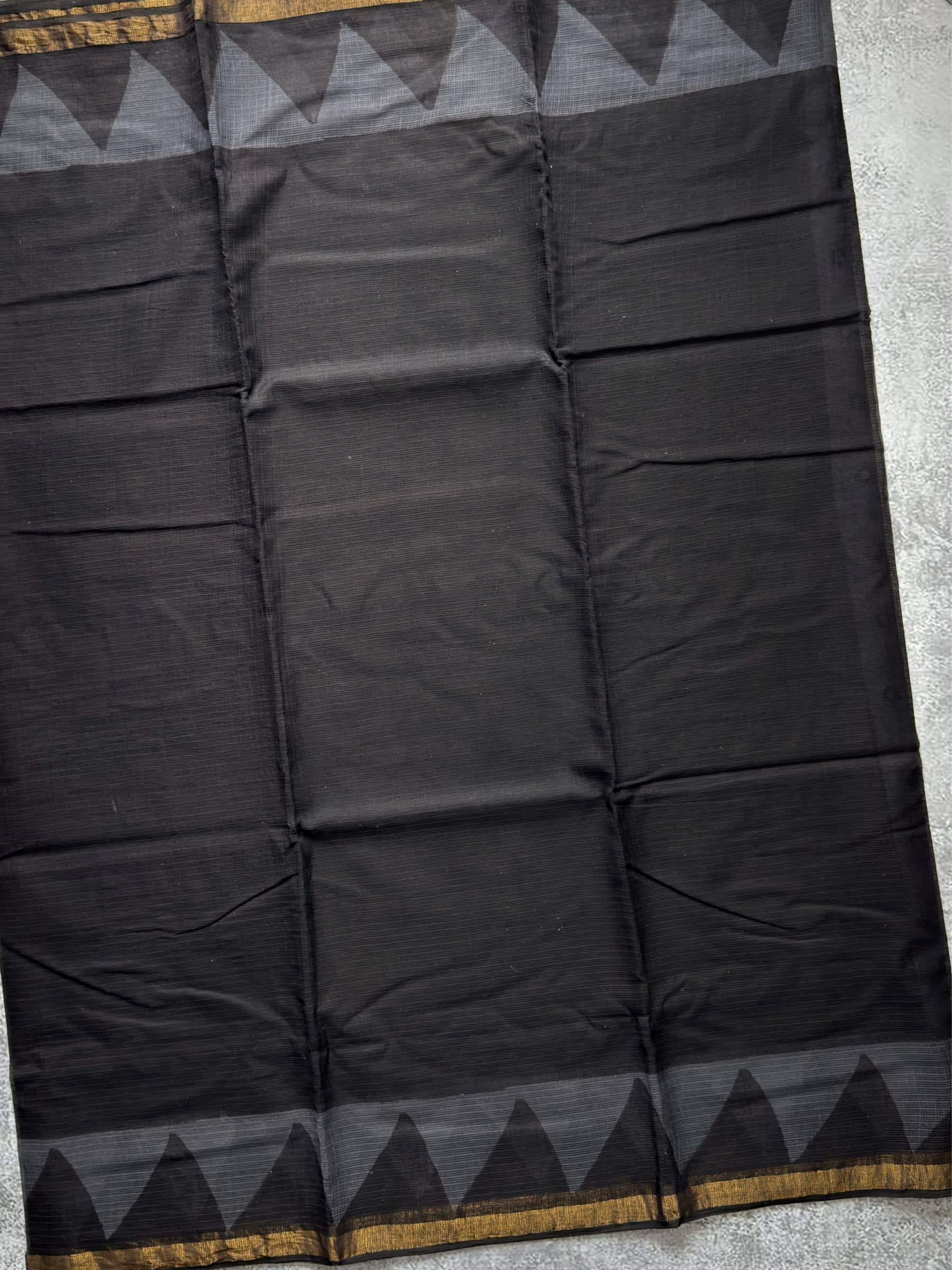 Kota Doria Hand Block Print Saree in Black & Grey