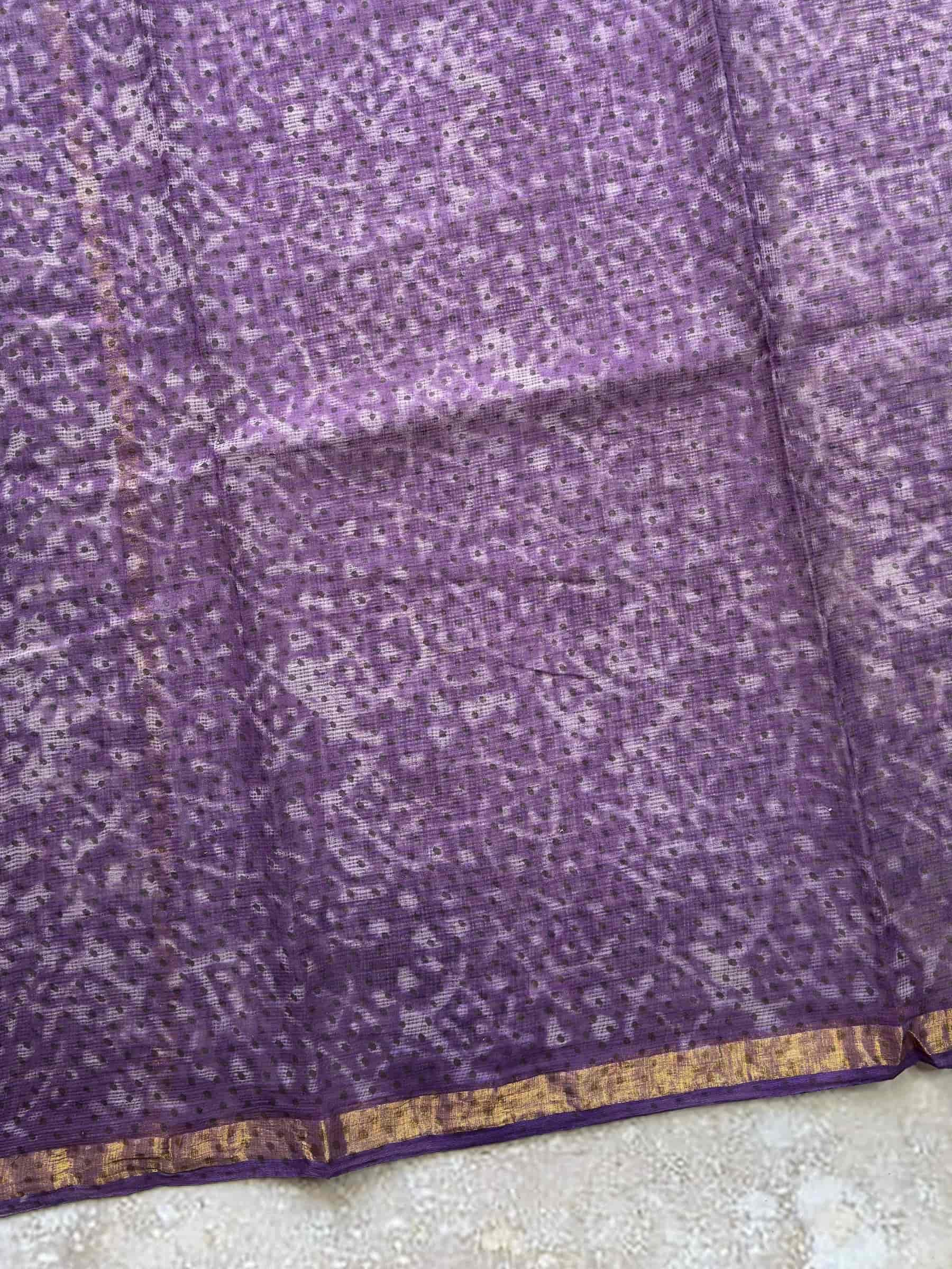 Hand Block Printed Kota Doria Saree in Black & Purple