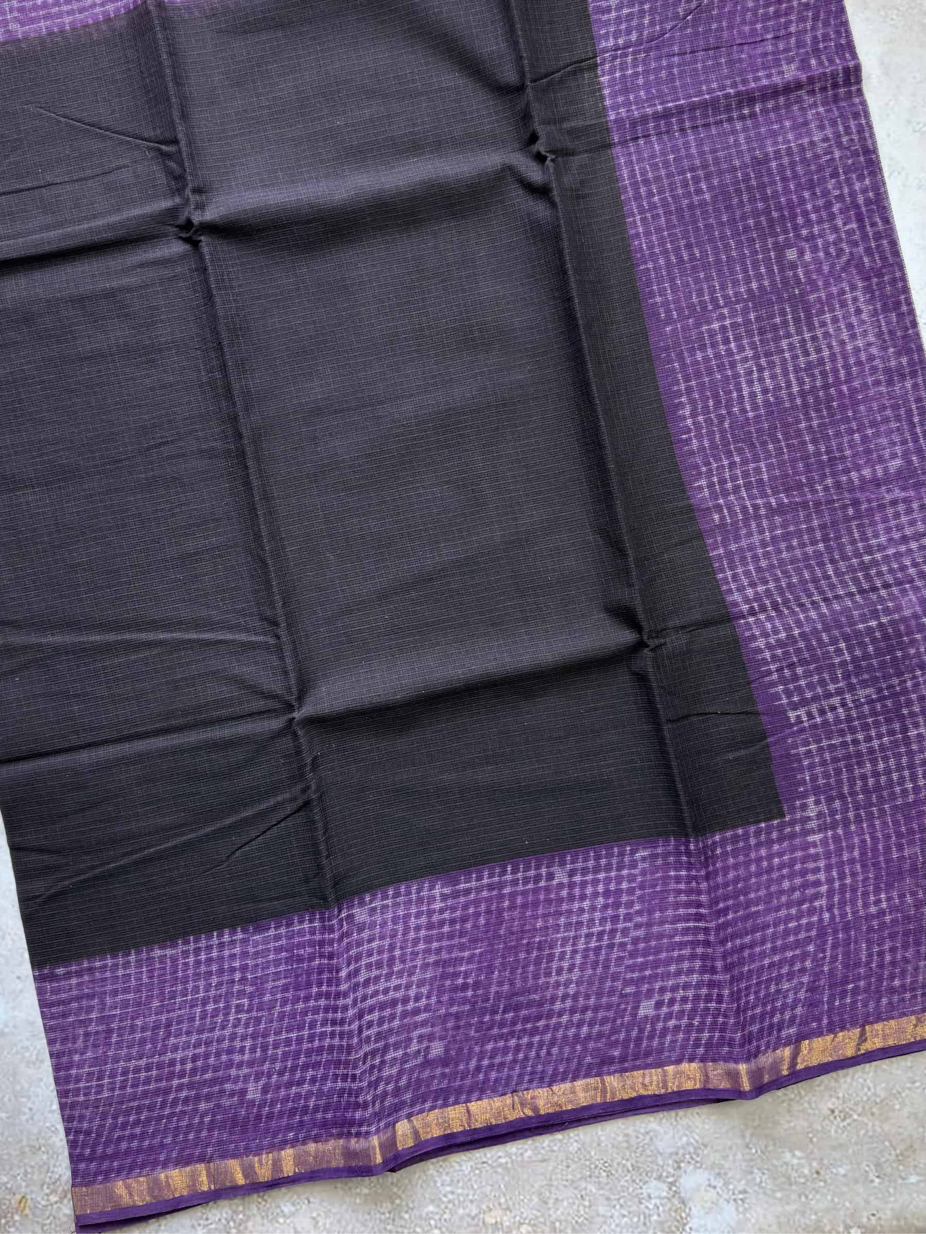 Hand Block Printed Kota Doria Saree in Black & Purple