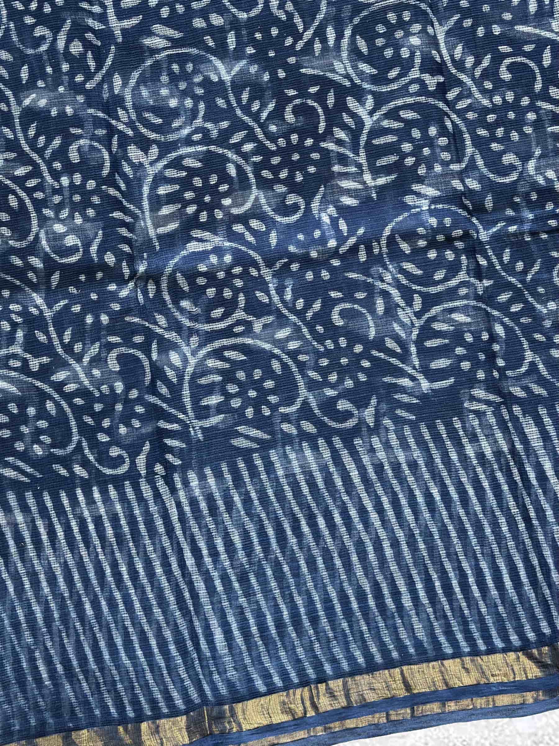 Hand Block Printed Kota Doria Saree in Indigo Blue