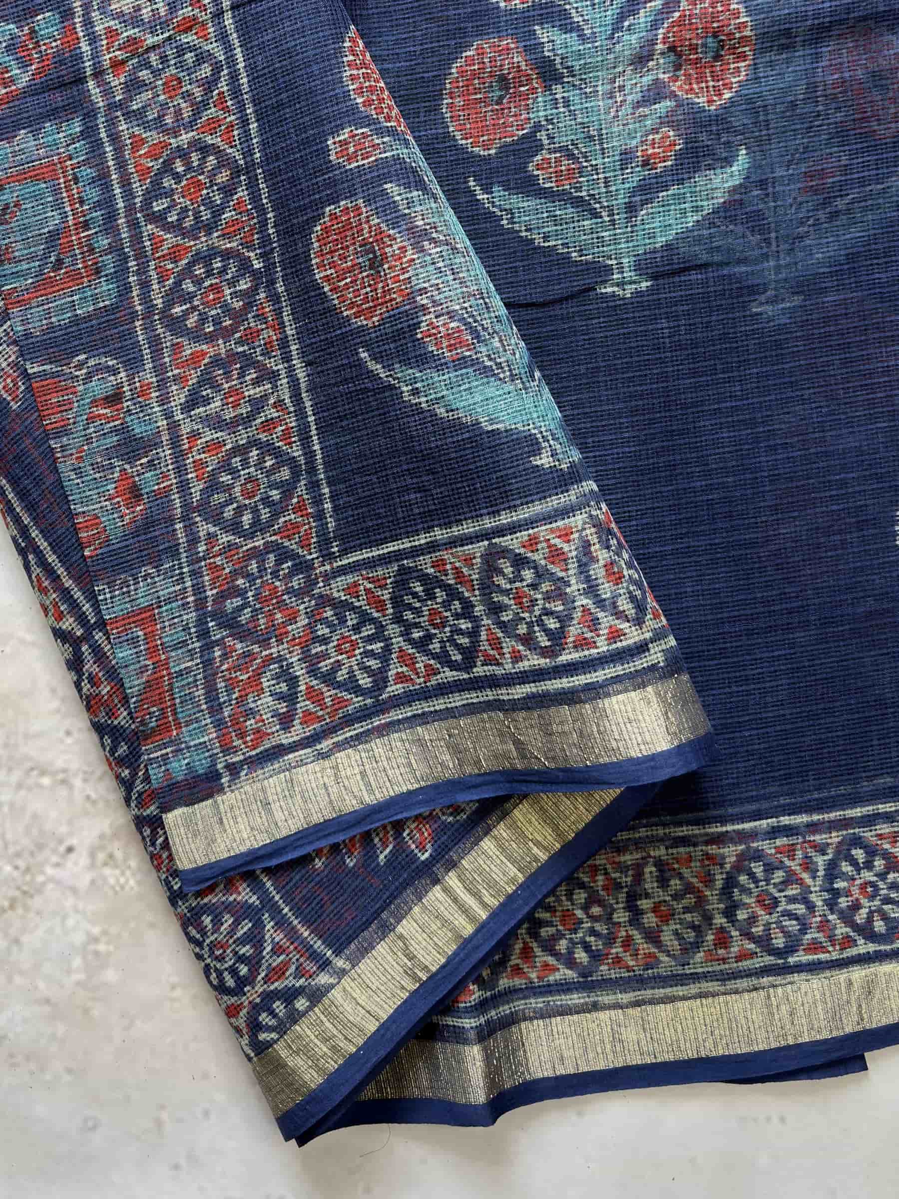 Hand Block Printed Kota Doria Saree in Indigo Blue